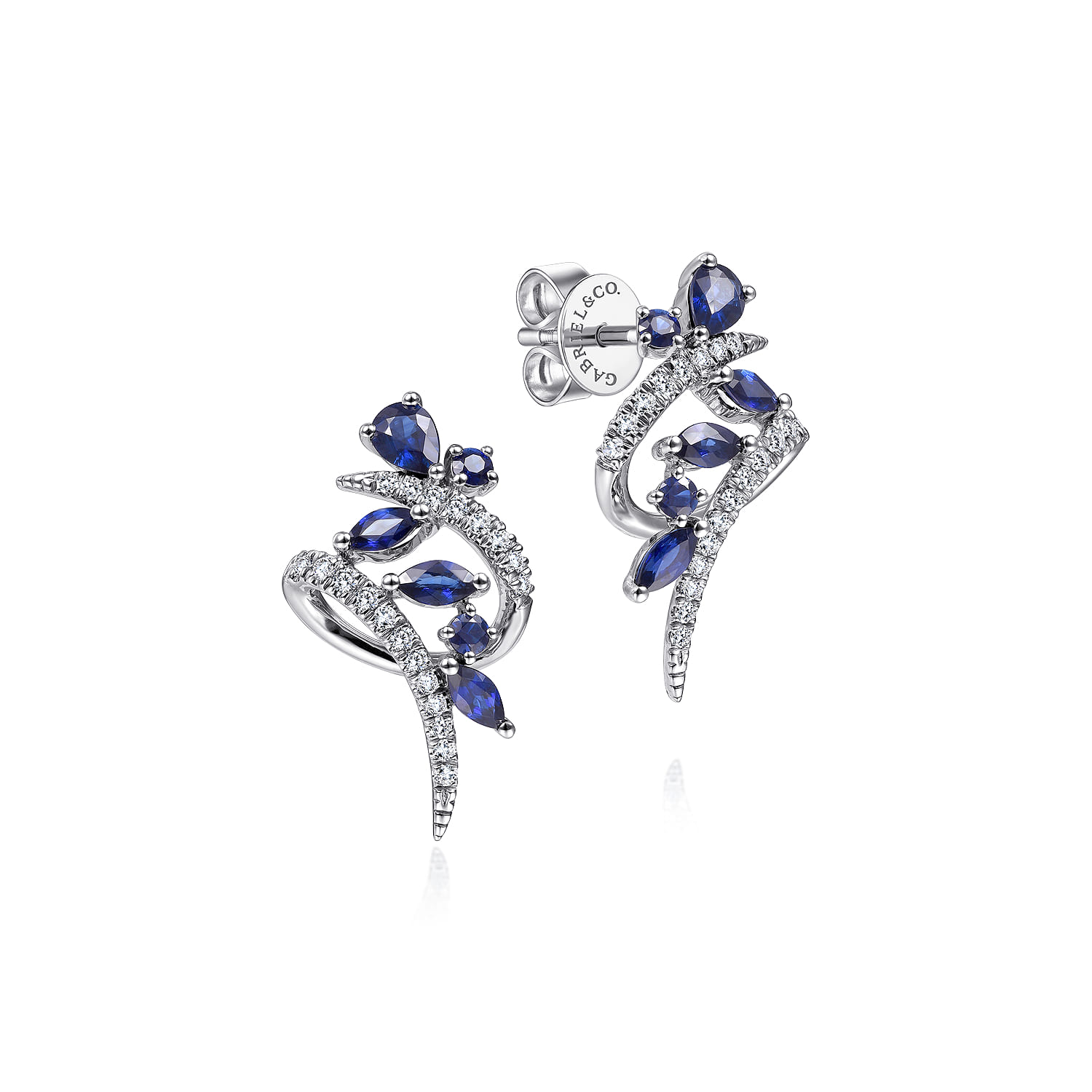 Twisted Abstract Sapphire and Diamond Stud Earrings