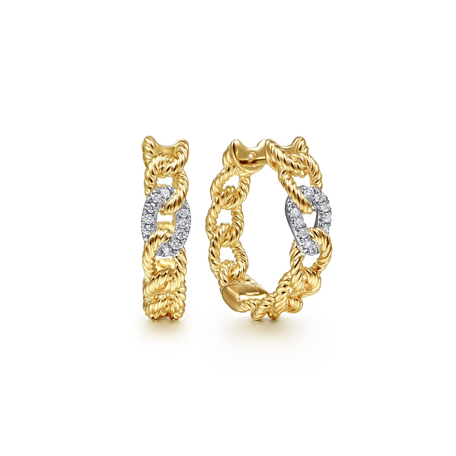 Diamond and Twisted Rope Link Classic Hoop Earrings