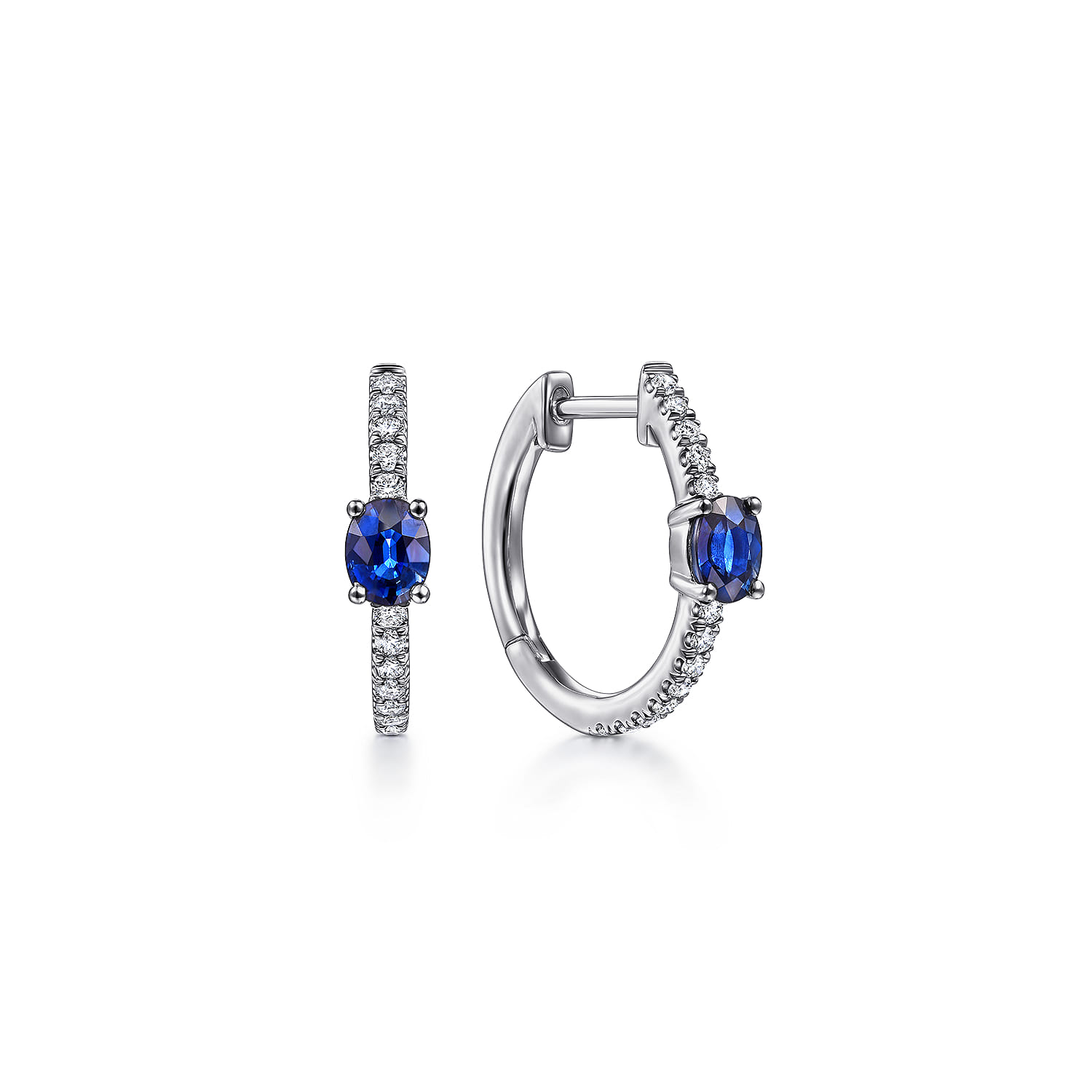 15mm Diamond and Single Sapphire Huggie Earrings