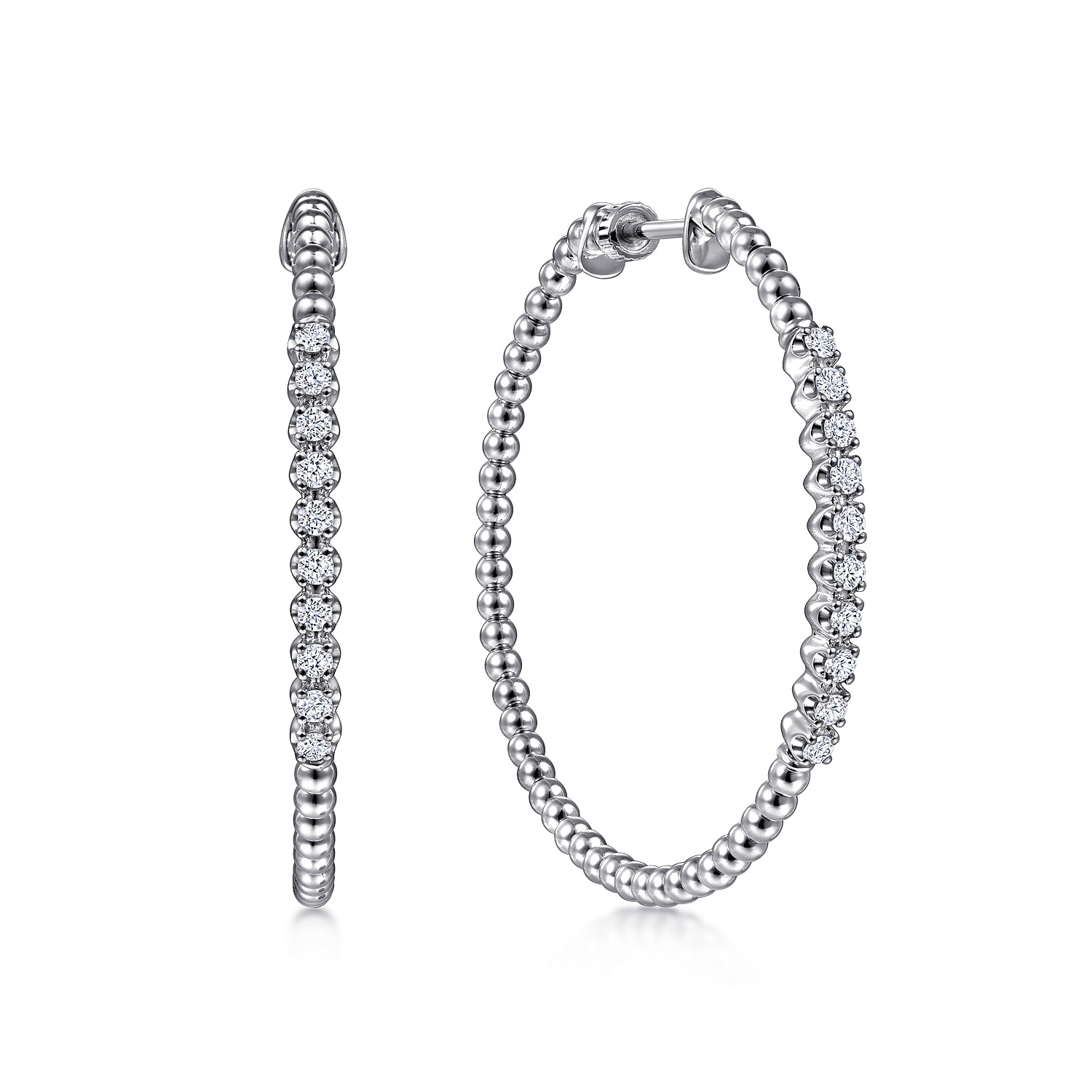 Beaded 40mm Classic Diamond Hoop Earrings