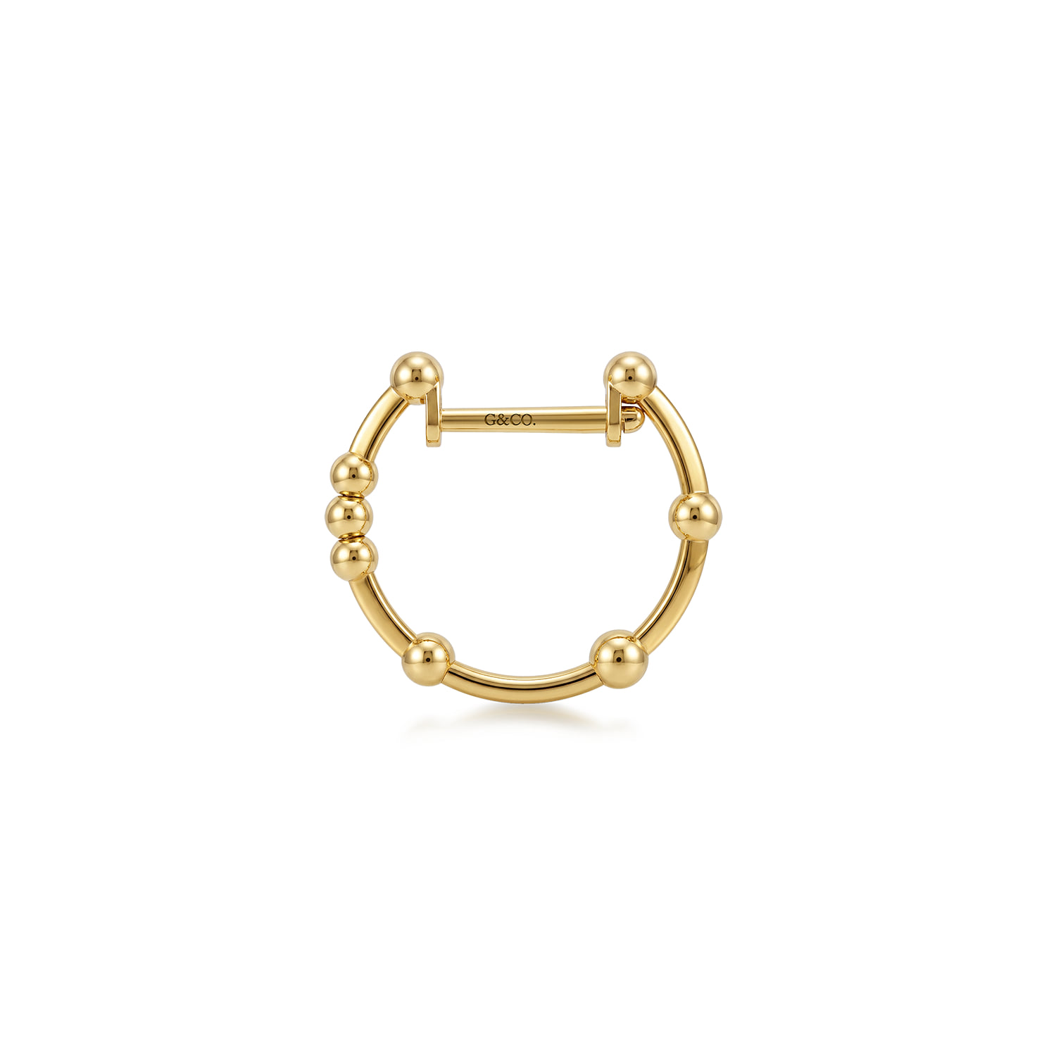 Beaded Ball Station Huggies in 14K Yellow Gold, photograph 3