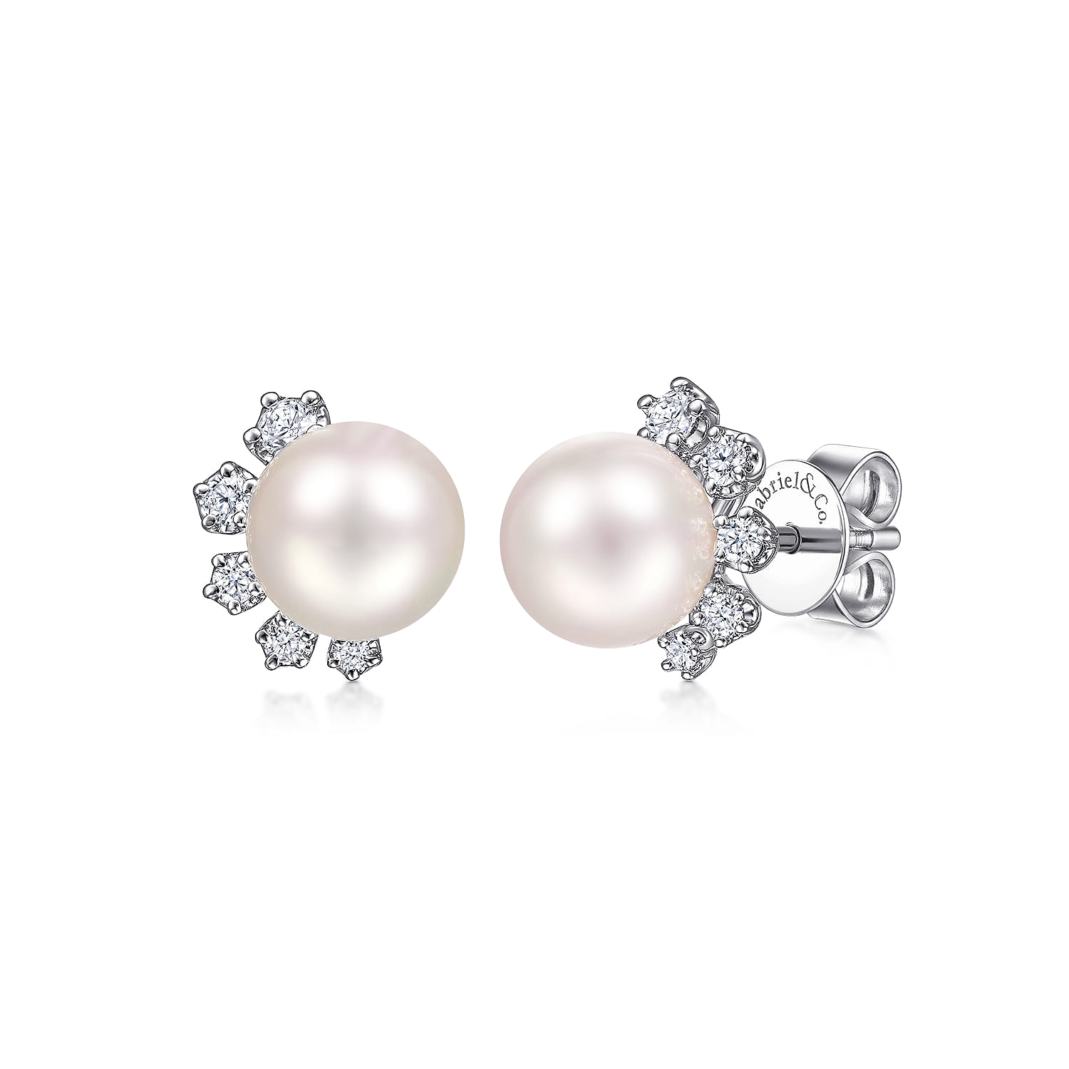 Pearl Stud Earrings with Diamond Accents in 14K White Gold