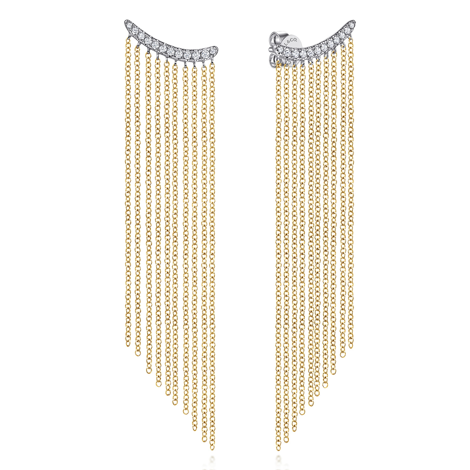 Diamond and Tassel Stud Earrings in 14K White/Yellow Gold