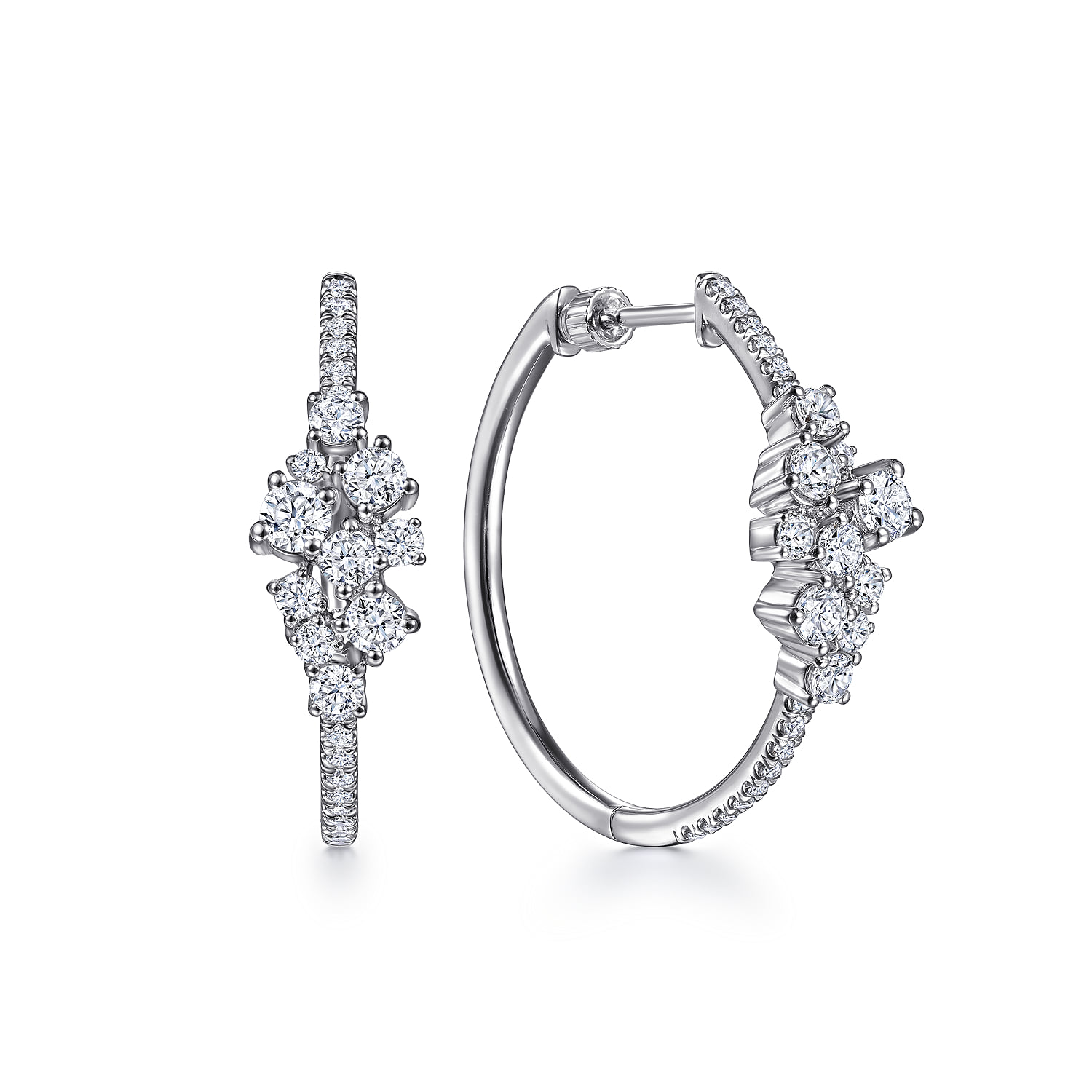 30mm Cascading Diamond Hoop Earrings in 18K White Gold