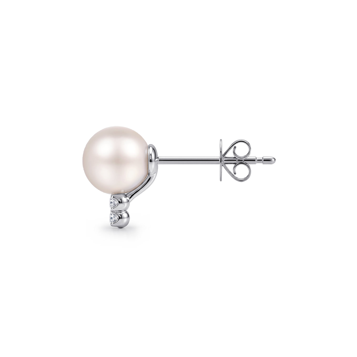 Diamond and Pearl Stud Earrings in 14K White Gold, photograph 3