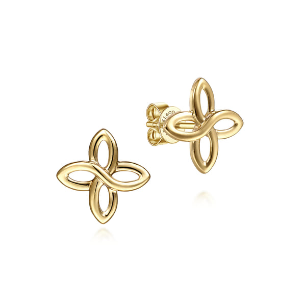 14K Yellow Gold Clover Stud Earrings