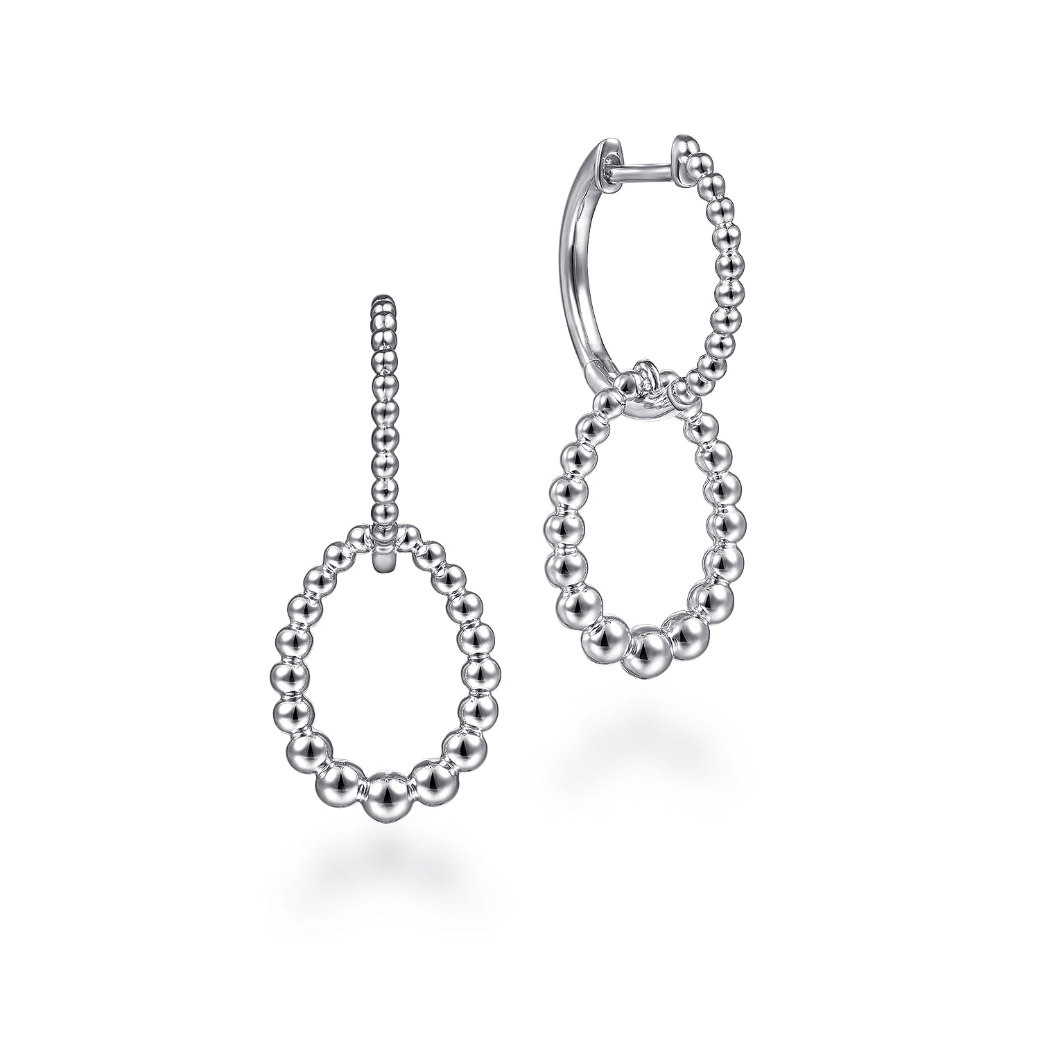 Beaded Huggie Drop Earrings 13mm in Sterling Silver