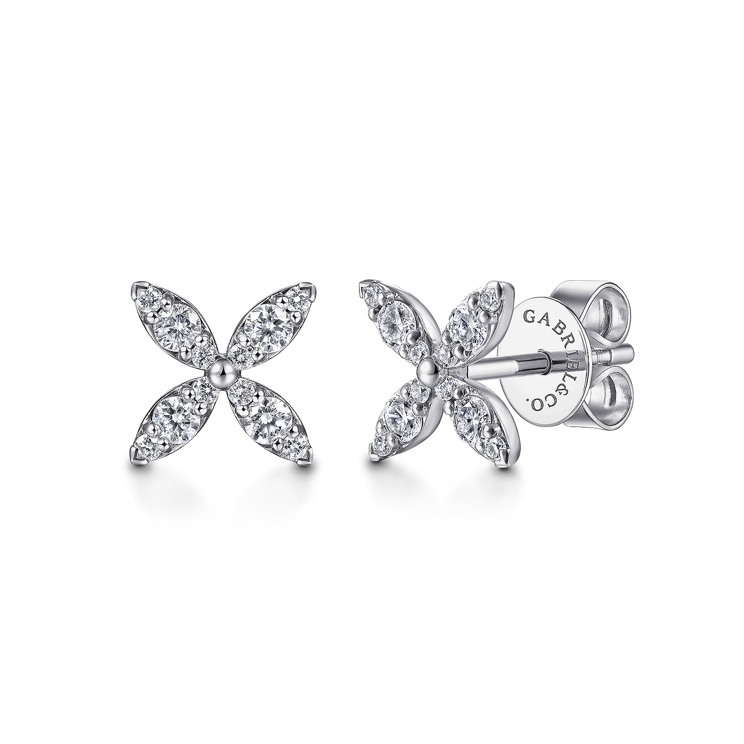 ◇wing bling◇ 14k post Marcia cubic flower two-way earrings 14K White Gold Pave Diamond Flower Stud Earrings @ $1050
