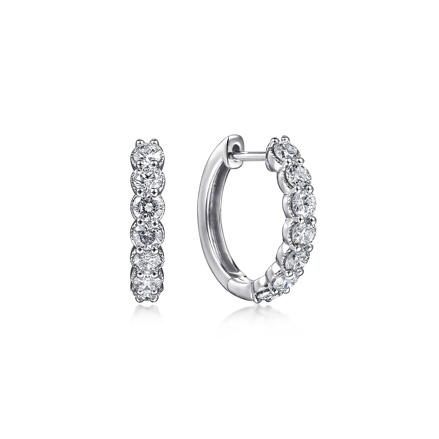 15mm Share Prong Set Diamond Huggie Earrings in 14K White Gold
