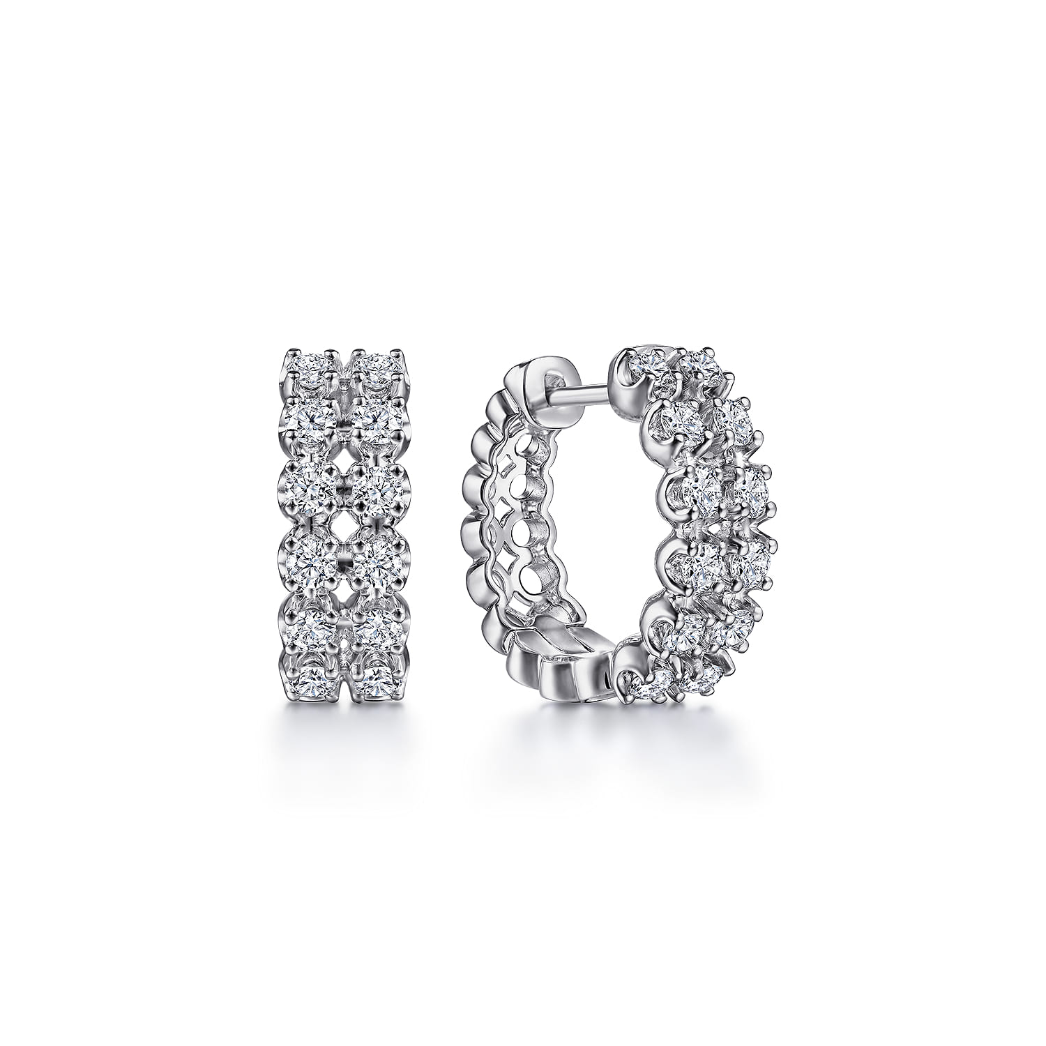 15mm 2 Row Diamond Huggie Earrings