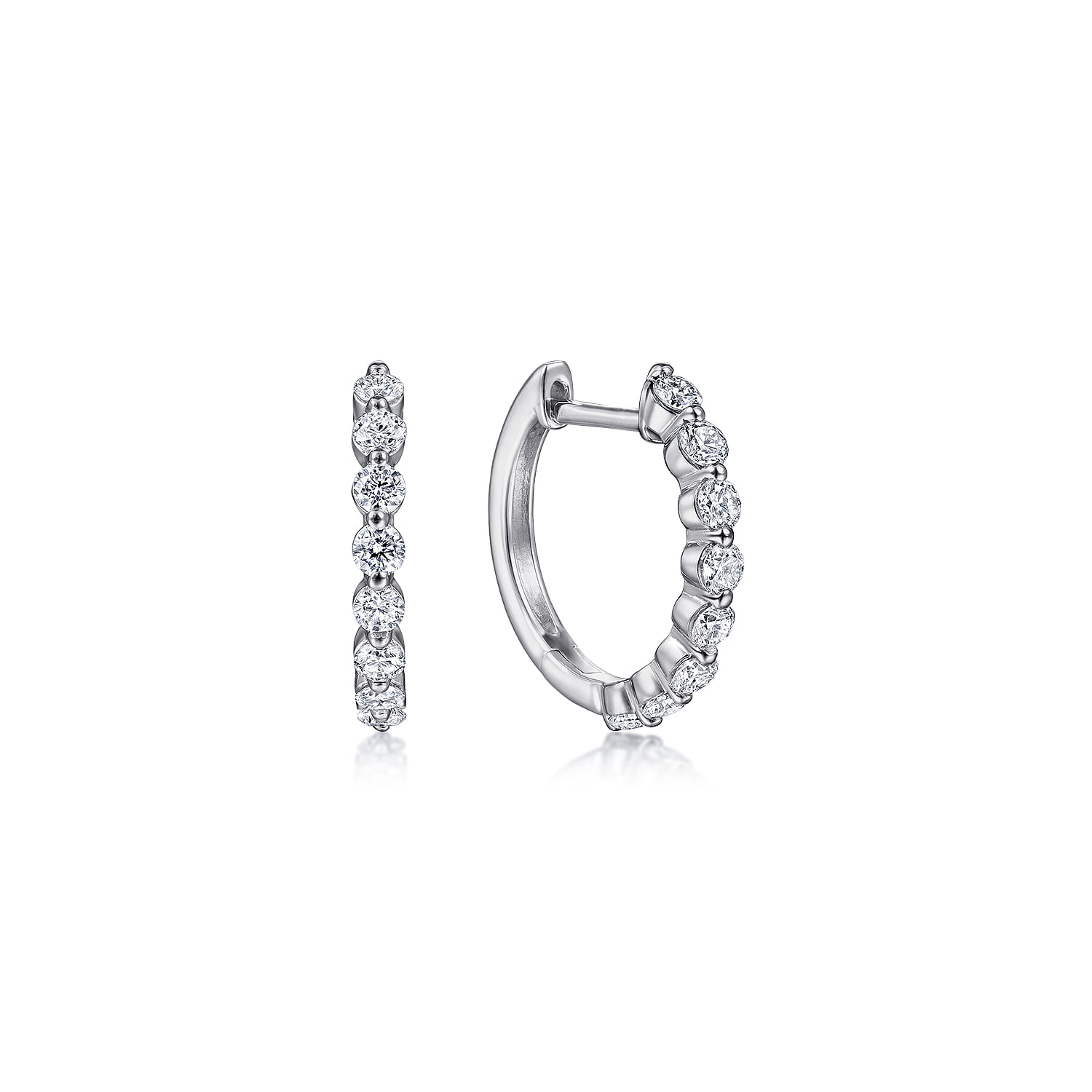 15mm Single Prong Set Diamond Huggie Earrings