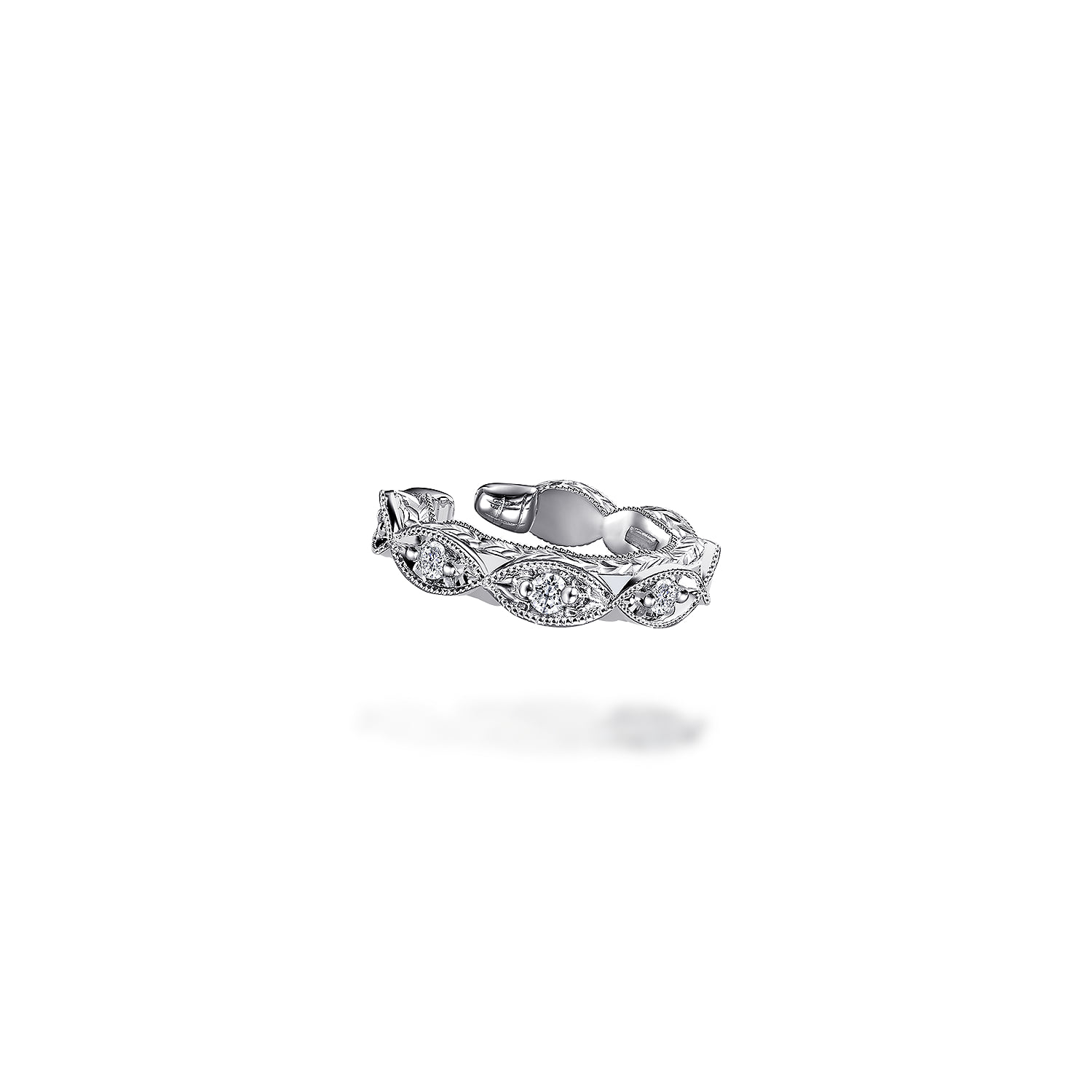 Vintage Inspired 13.5MM Diamond Single Ear Cuff in 14K White Gold