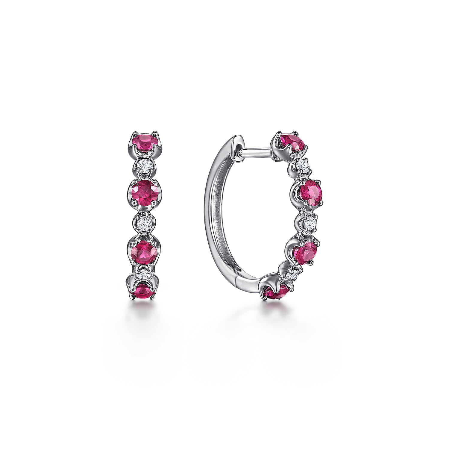15mm Diamond and Ruby Huggie Earrings