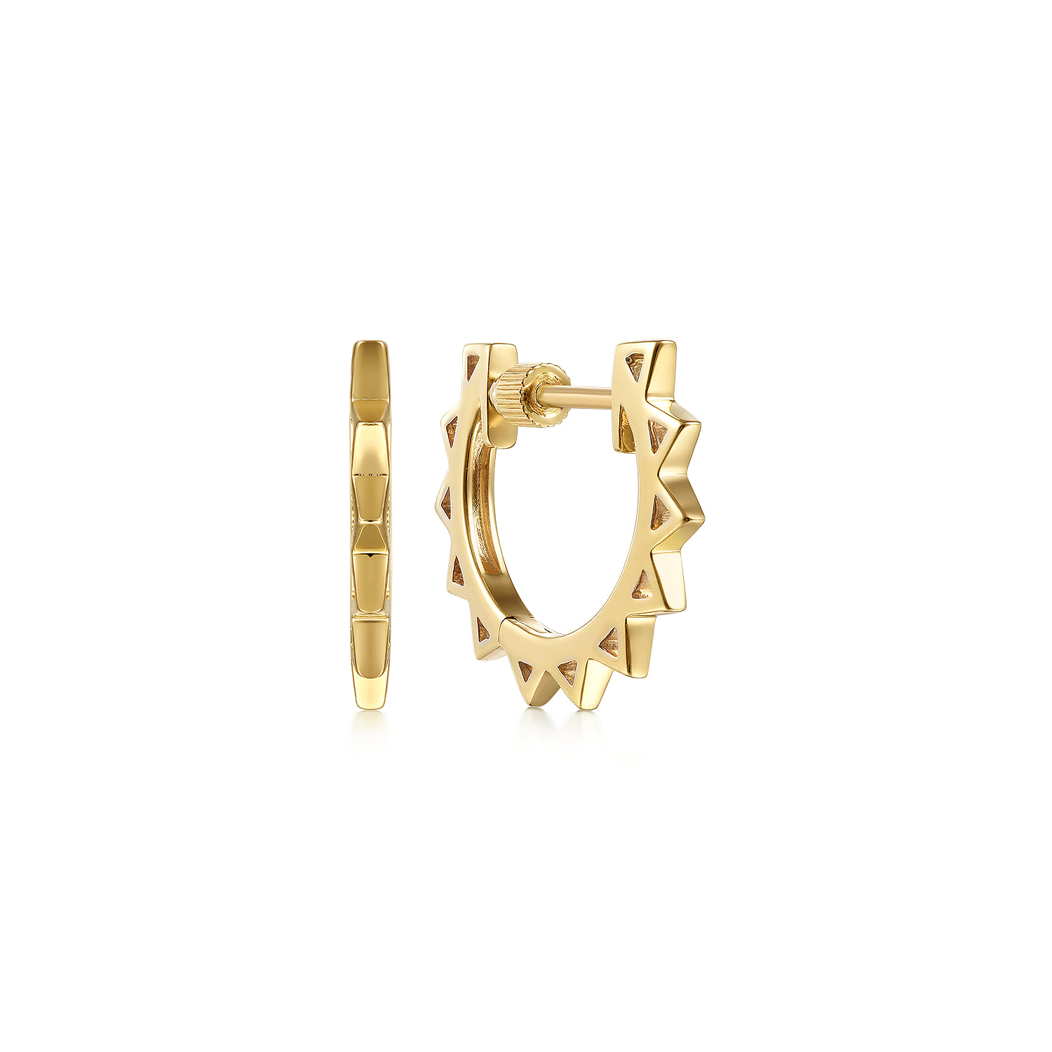 Spike Huggie Earrings in 14K Yellow Gold