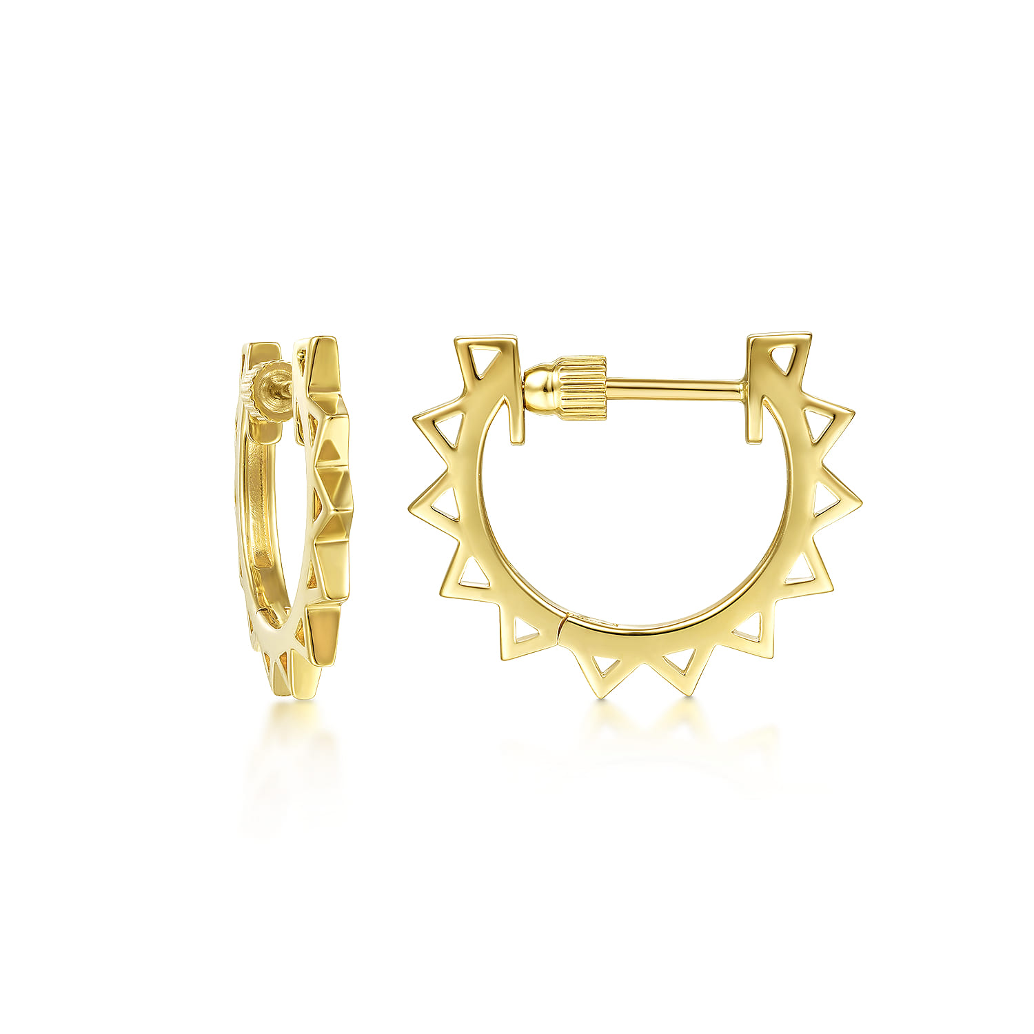 Spike Huggie Earrings in 14K Yellow Gold, photograph 3