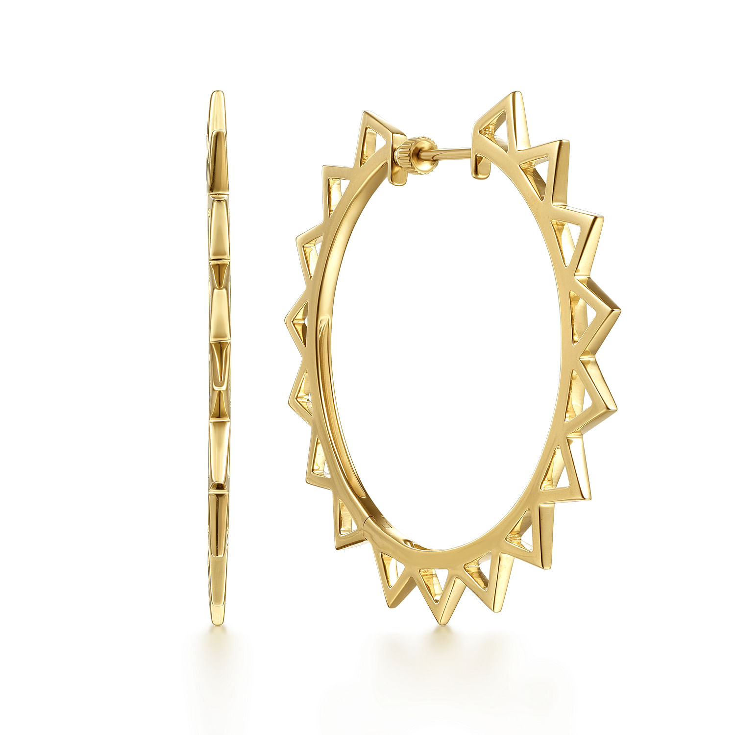 14K Yellow Gold 50mm Spike Classic Hoop Earrings @ $3800