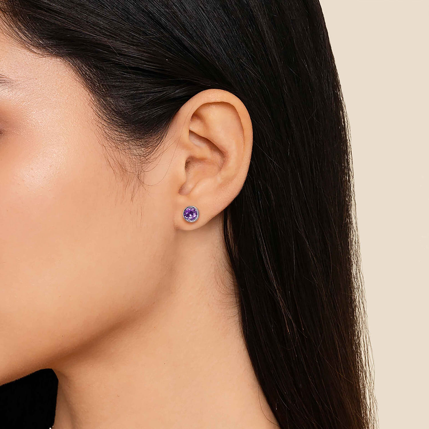 Amethyst Stud Earrings in Sterling Silver, photograph 2