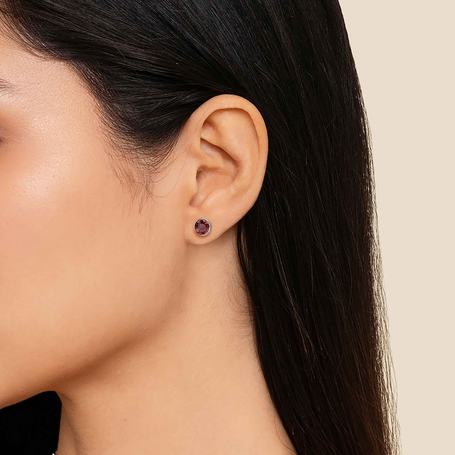 Garnet Stud Earrings in Sterling Silver, photograph 2