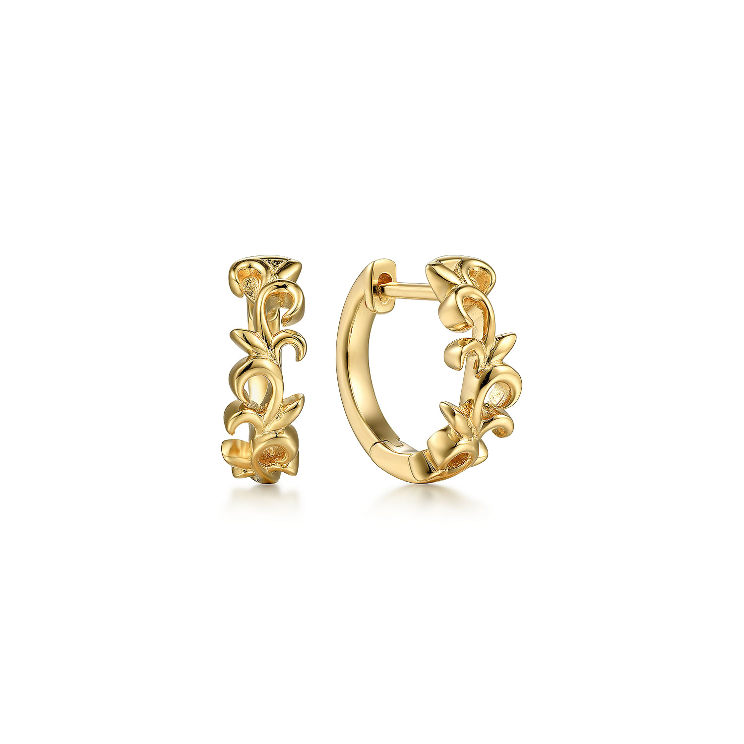 14K Yellow Gold Floral Huggie Earrings @ $600. Shop Earrings