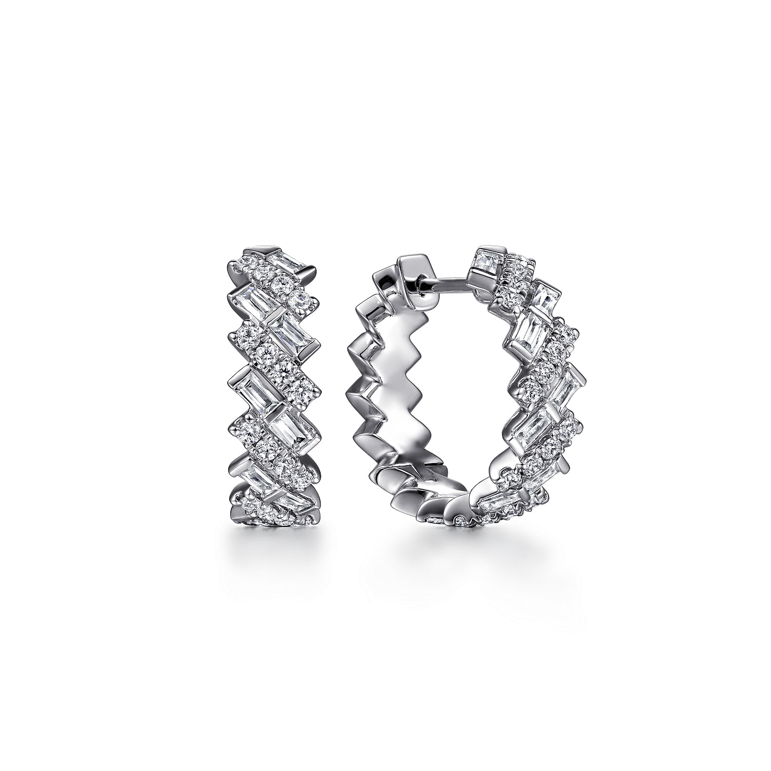 and Baguette Diamond Huggie Earrings