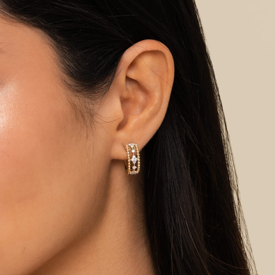 Huggie Earrings Diamond 0.3ct 15mm in 14K Yellow Gold, photograph 2