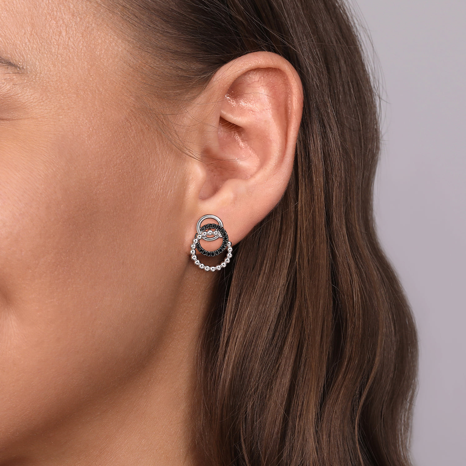 Black Spinel Bujukan Link Stud Earrings in Sterling Silver, photograph 2
