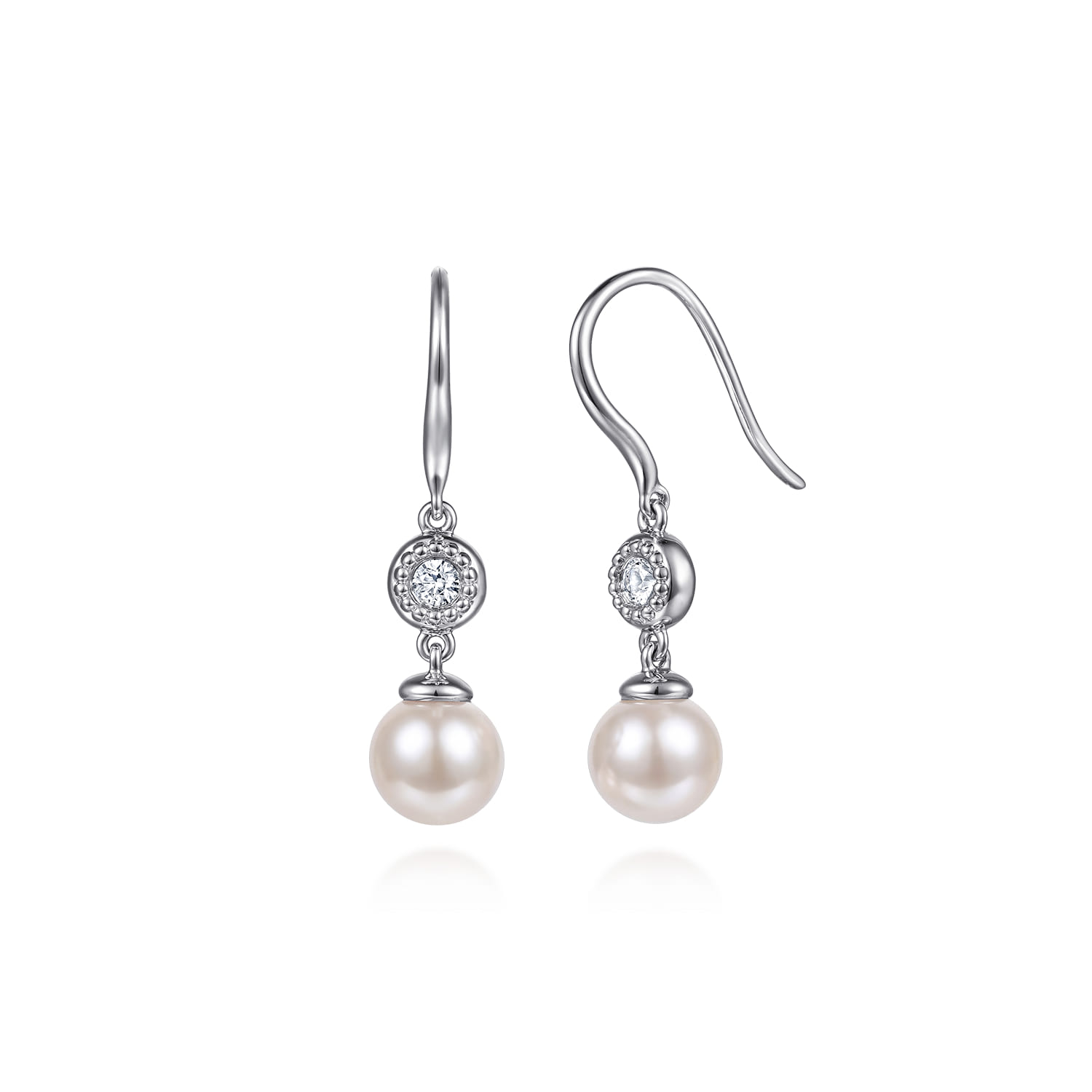 Bujukan White Sapphire and Pearl Fish Wire Drop Earrings