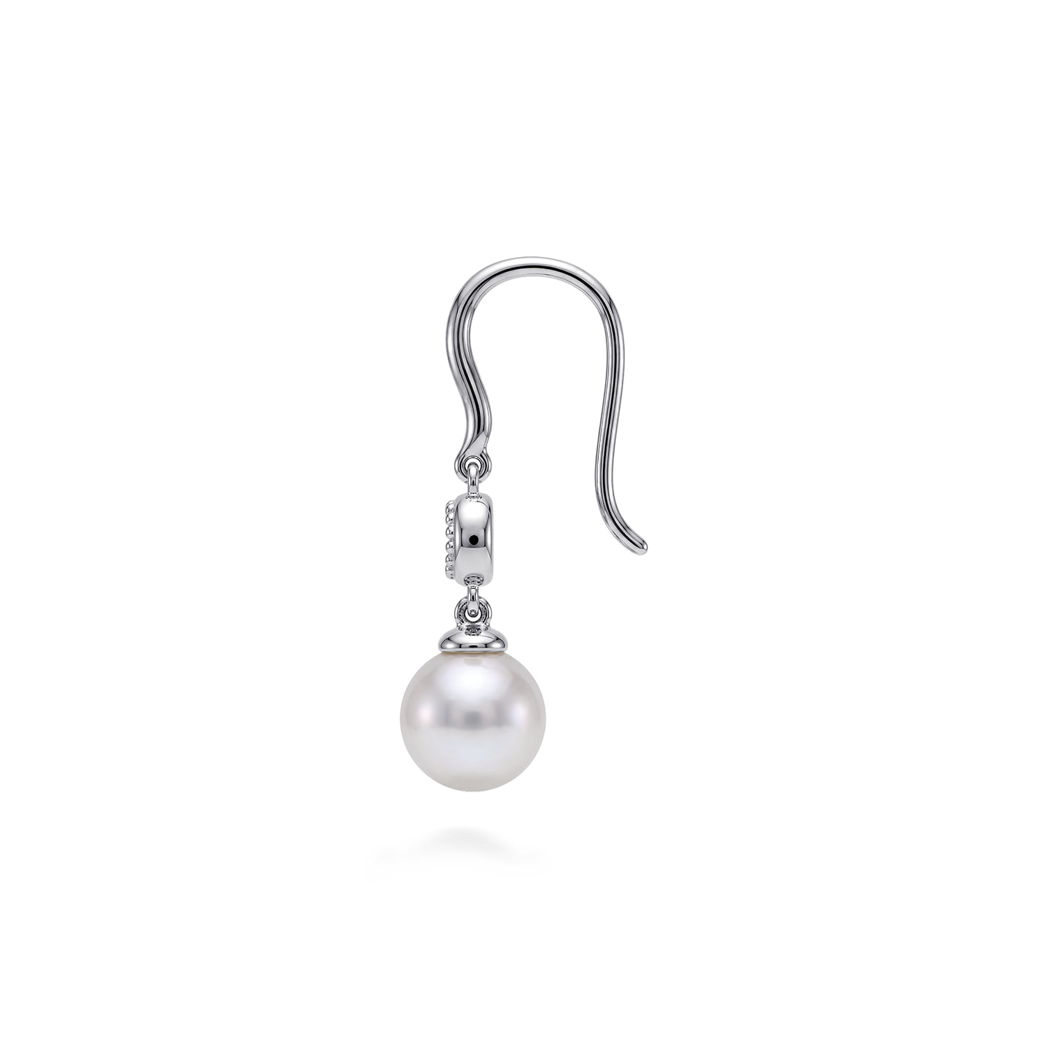 Bujukan White Sapphire and Pearl Fish Wire Drop Earrings in Sterling Silver, photograph 3