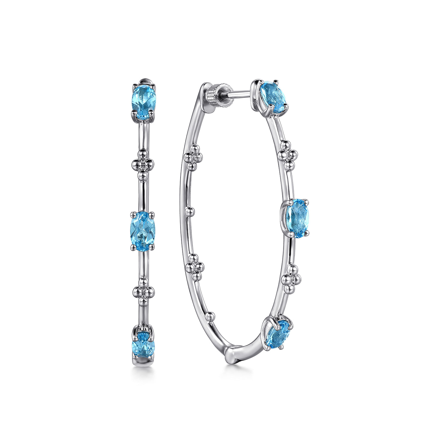 Blue Topaz Soutache earrings with oxidized silver hoops, offers Abstract black cubic zirconia & gemstone jewelry, Crystal and Birthstone earrings