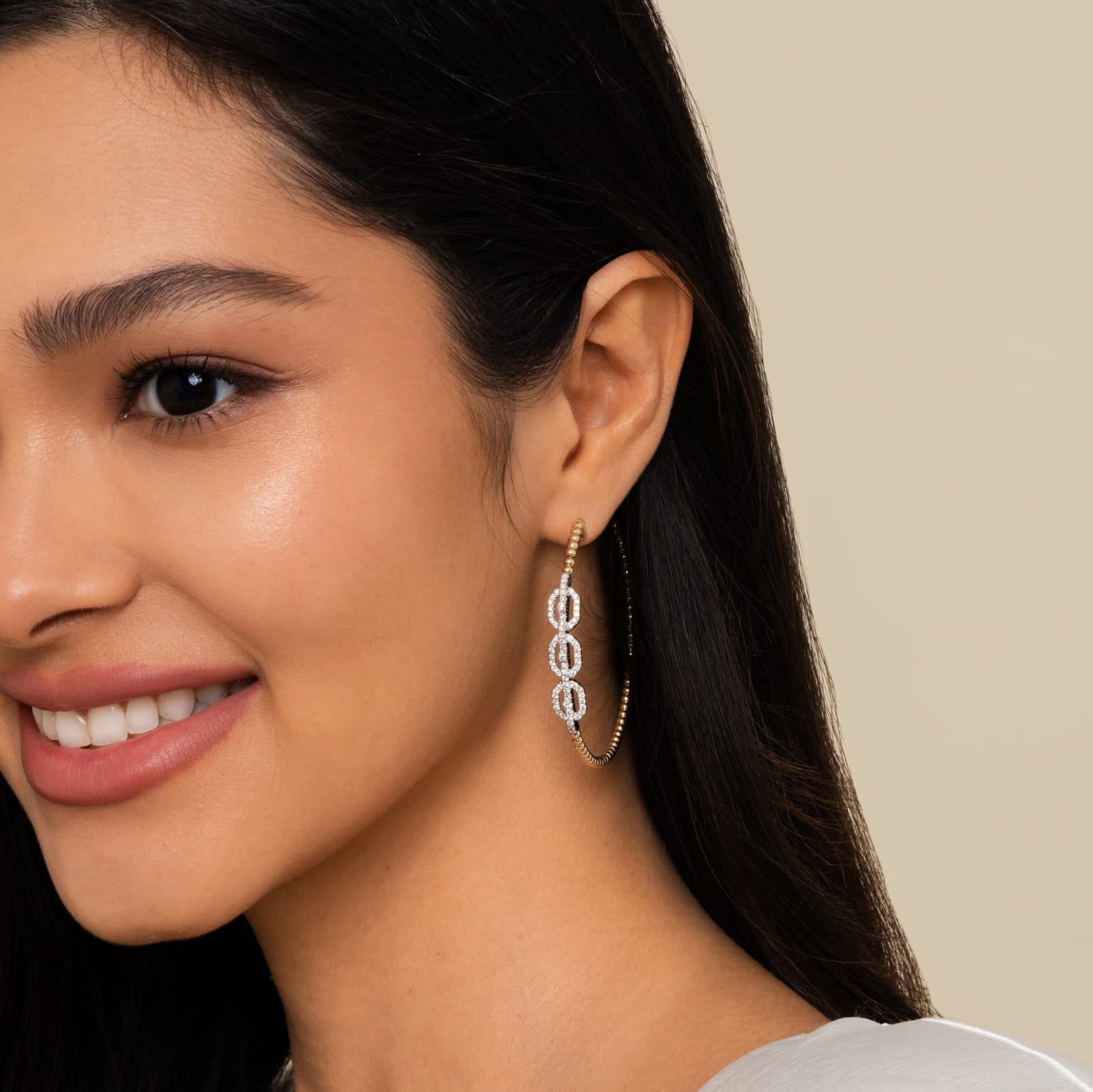 50mm Bujukan Diamond Hoop Earrings in 14K White/Yellow Gold, photograph 3