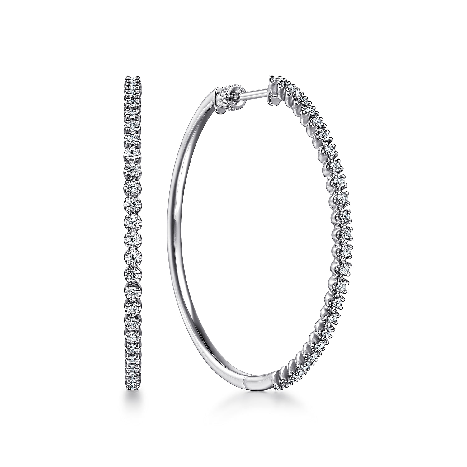40mm Diamond Hoop Earrings in 14K White Gold