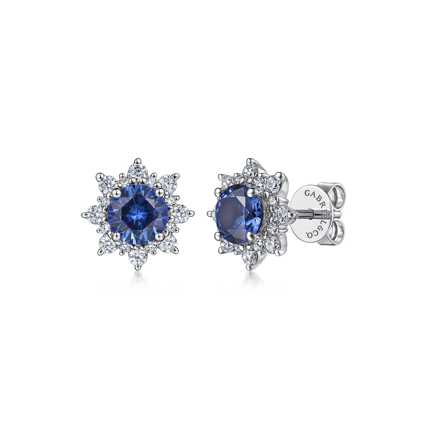 Diamond and Blue Sapphire Starburst Stud Earrings