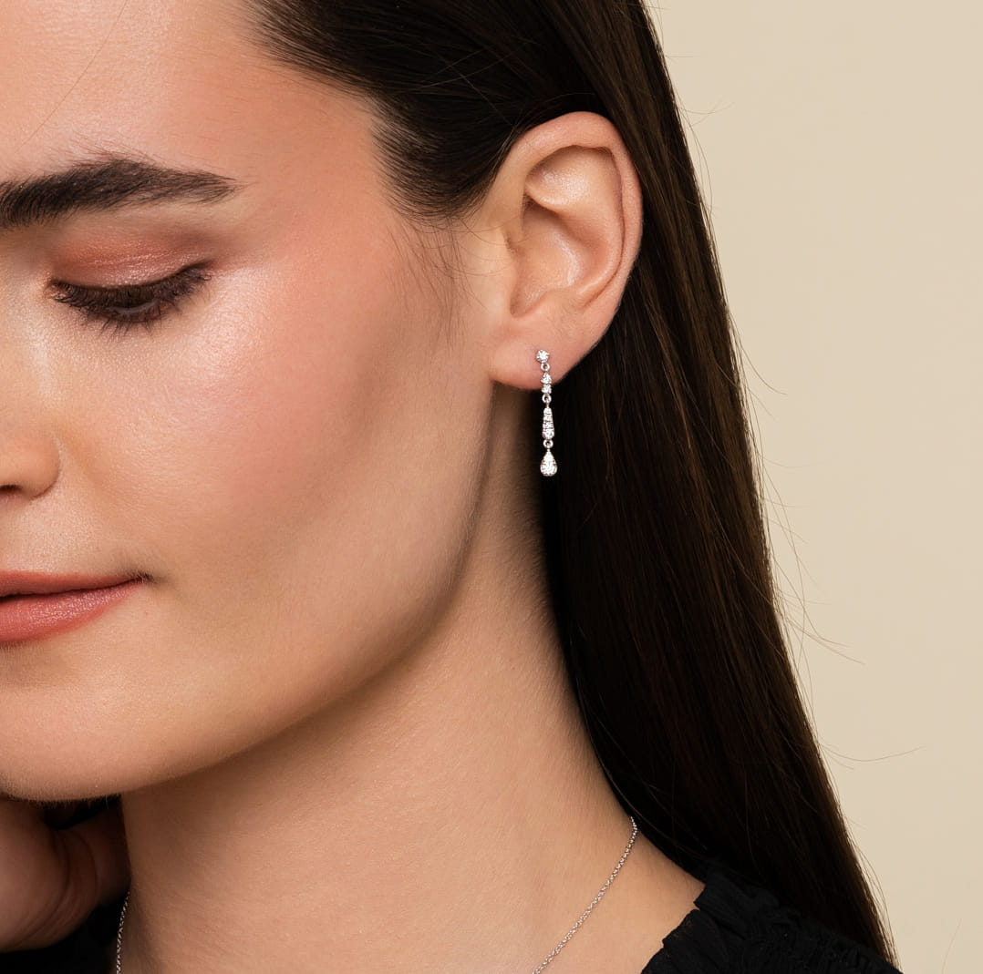 Linear Diamond Drop Stud Earrings in 14K White Gold, photograph 2