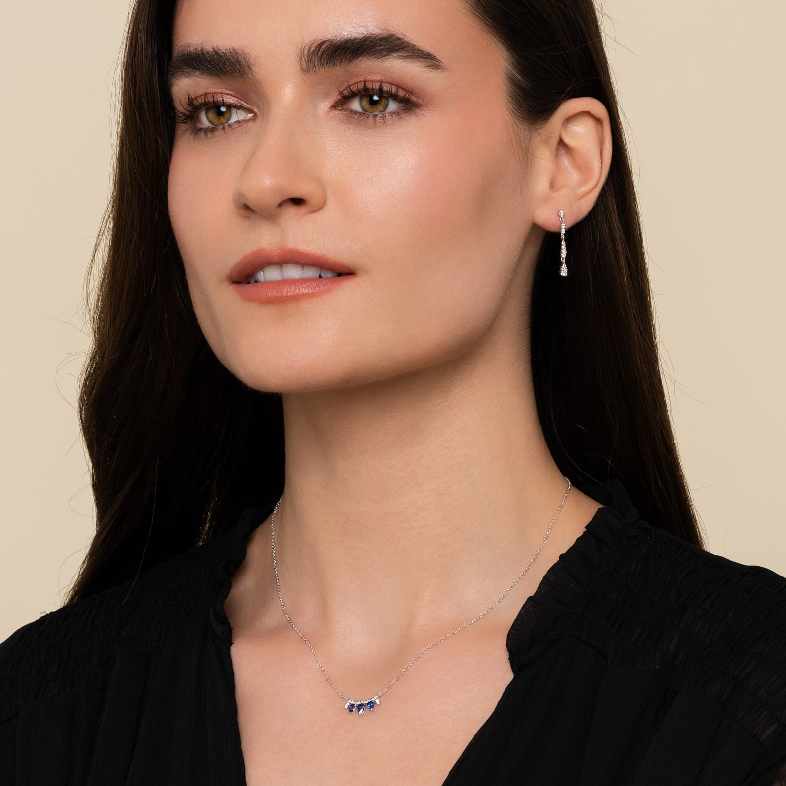 Linear Diamond Drop Stud Earrings in 14K White Gold, photograph 3