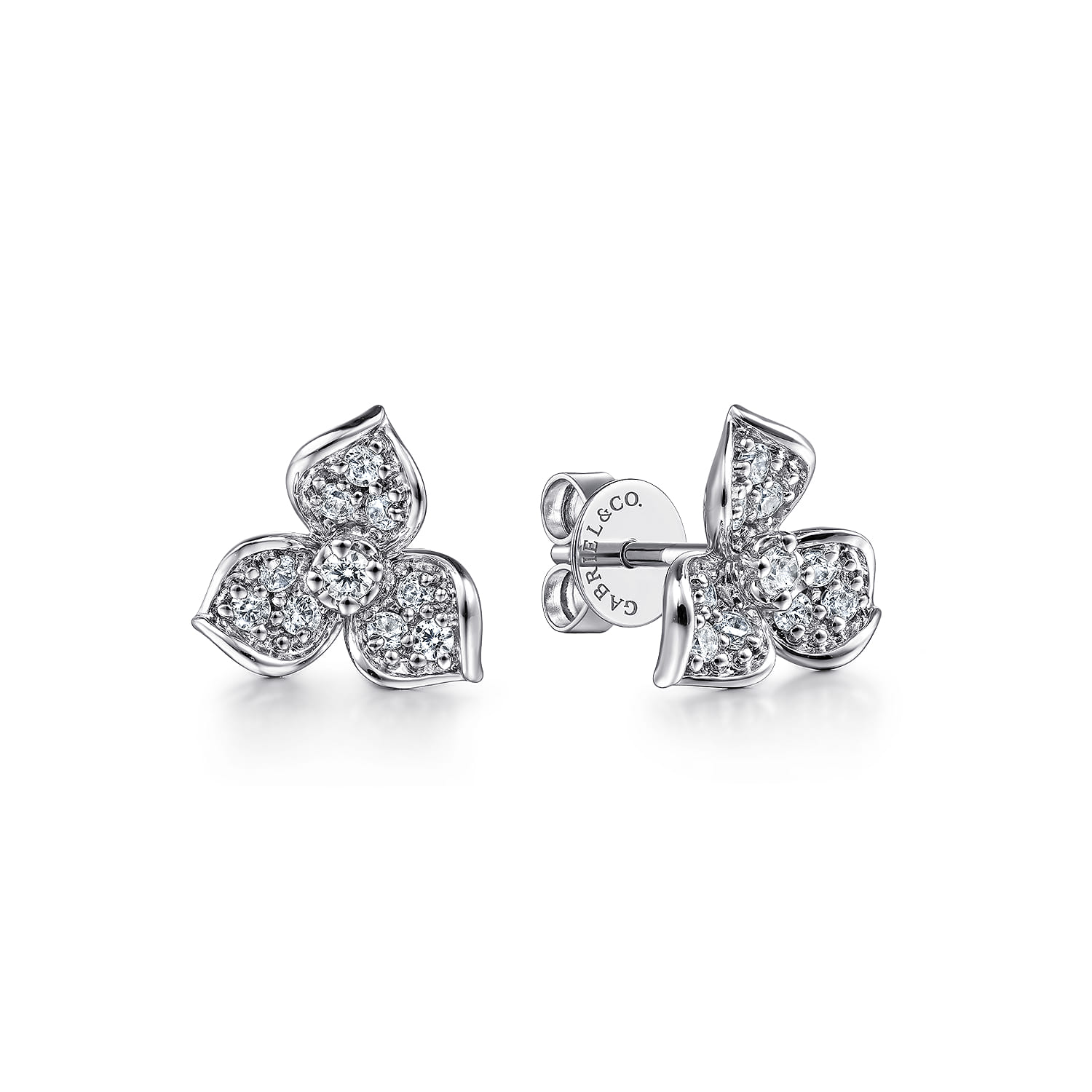 Diamond Flower Stud Earrings in 14K White Gold
