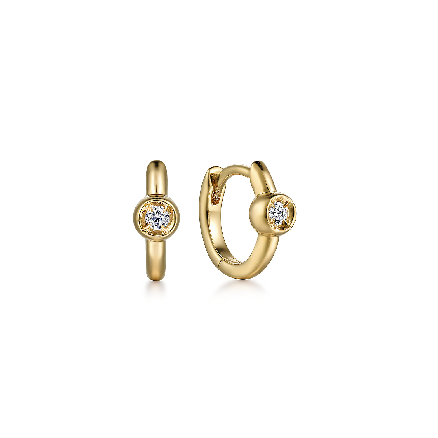 Diamond 10mm Huggie With Bezel Set And Plain Gold