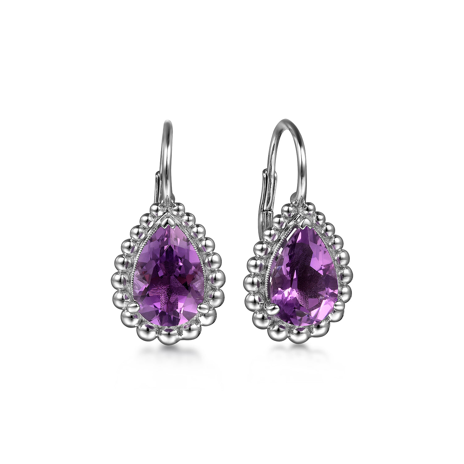 Amethyst Bujukan Pear Shape Leverback Earrings With Pattern