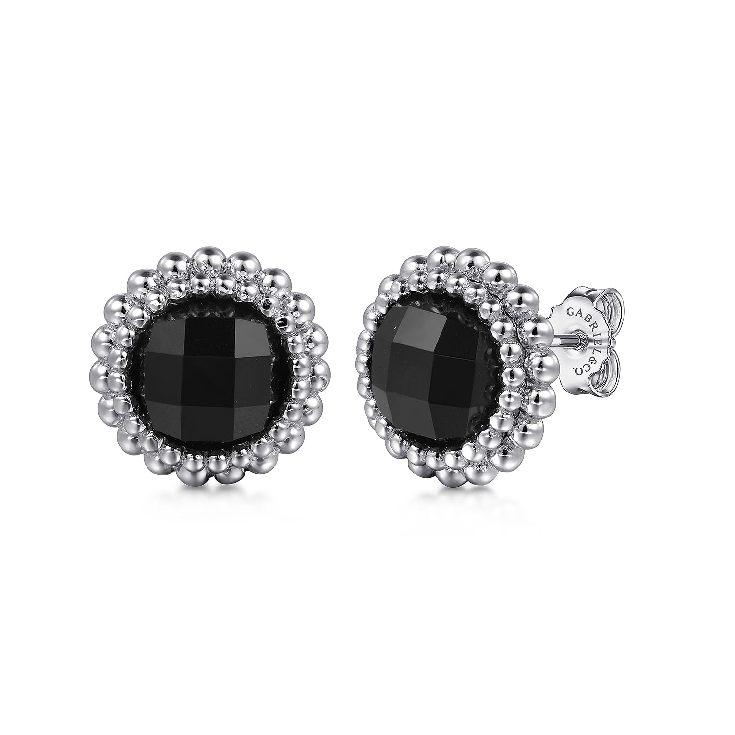 Onyx Bujukan Round Shape Stud Earrings With Pattern