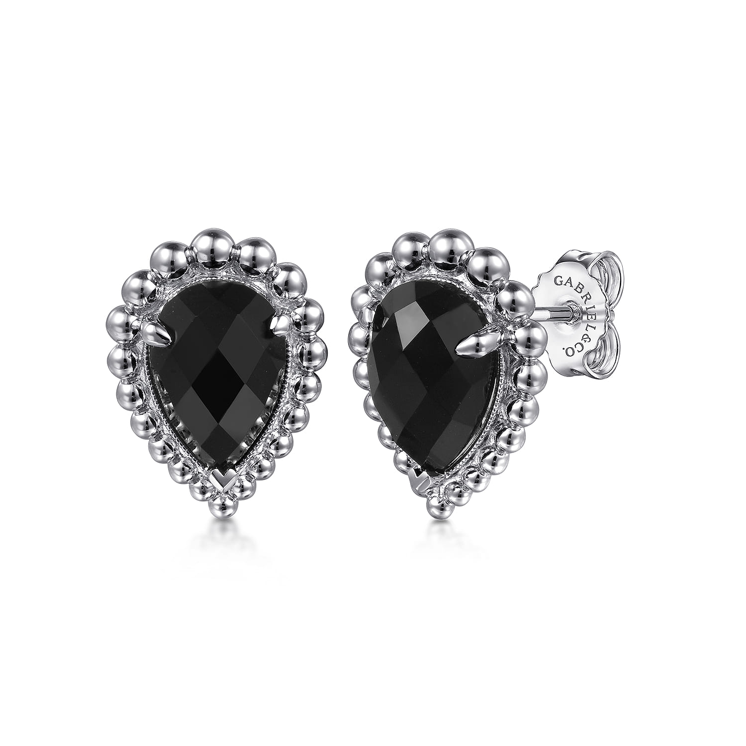 Onyx Bujukan Pear Shape Stud Earrings With Pattern