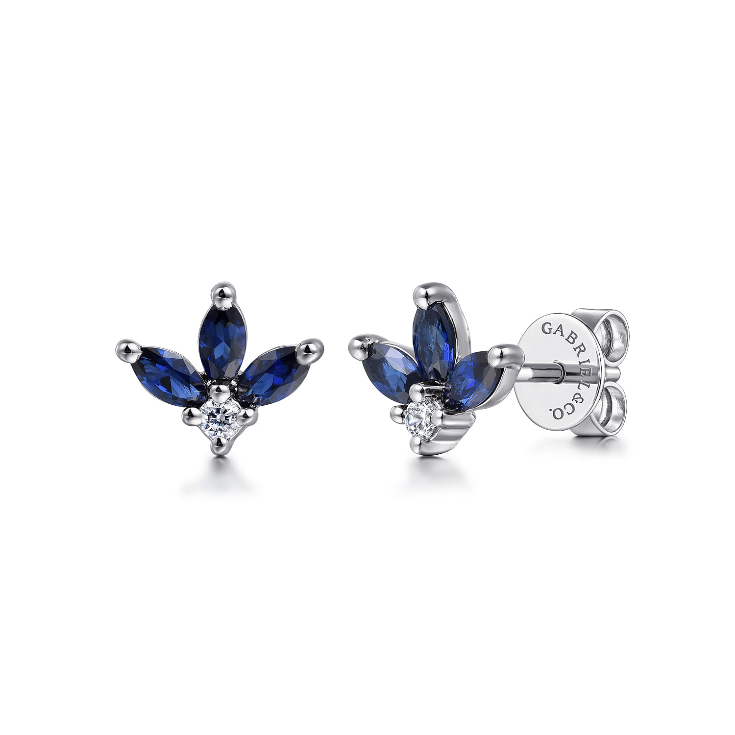 Diamond and Sapphire Stud Earrings in 14K White Gold