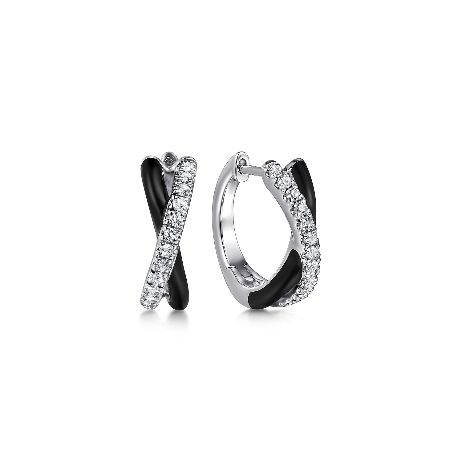 White Sapphire Criss Cross Huggies with Emerald Green Enamel