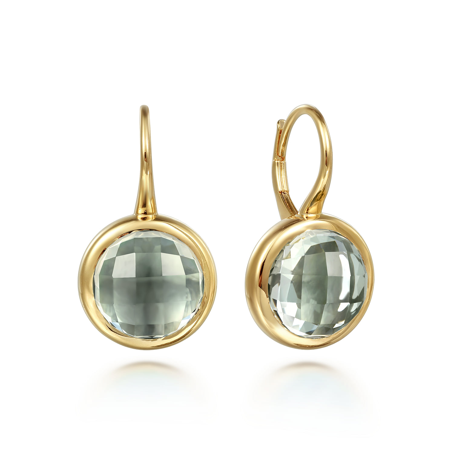 Round Green Amethyst Earrings With Flower Pattern J-Back
