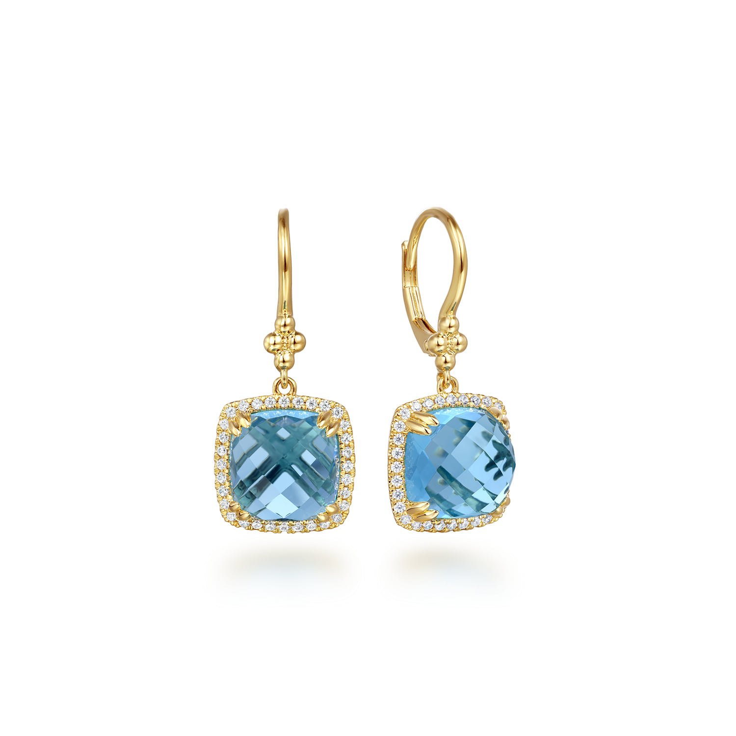 Bujukan Cushion Blue Topaz’s with Diamond Halo Earrings