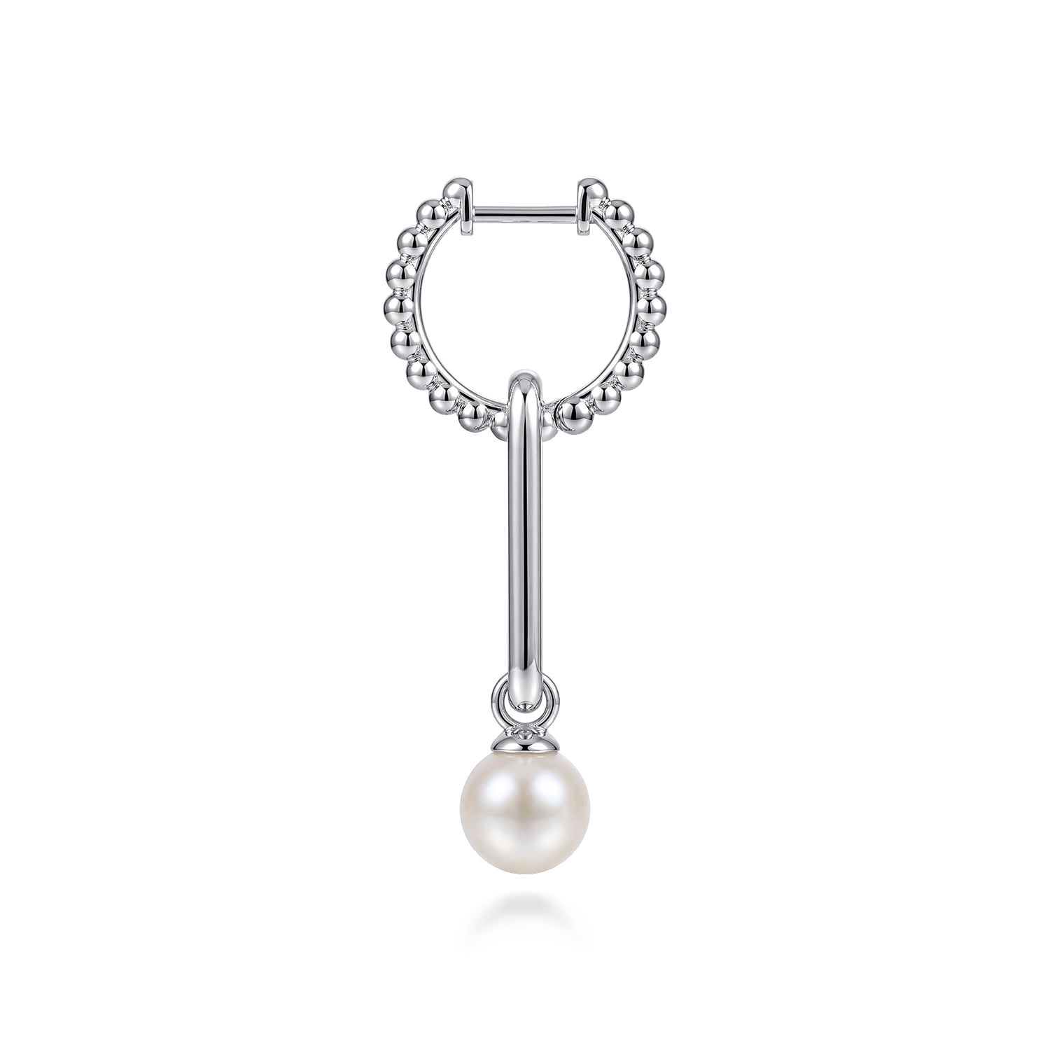 Pearl Huggie Drop Earrings-Bujukan in Sterling Silver, photograph 3