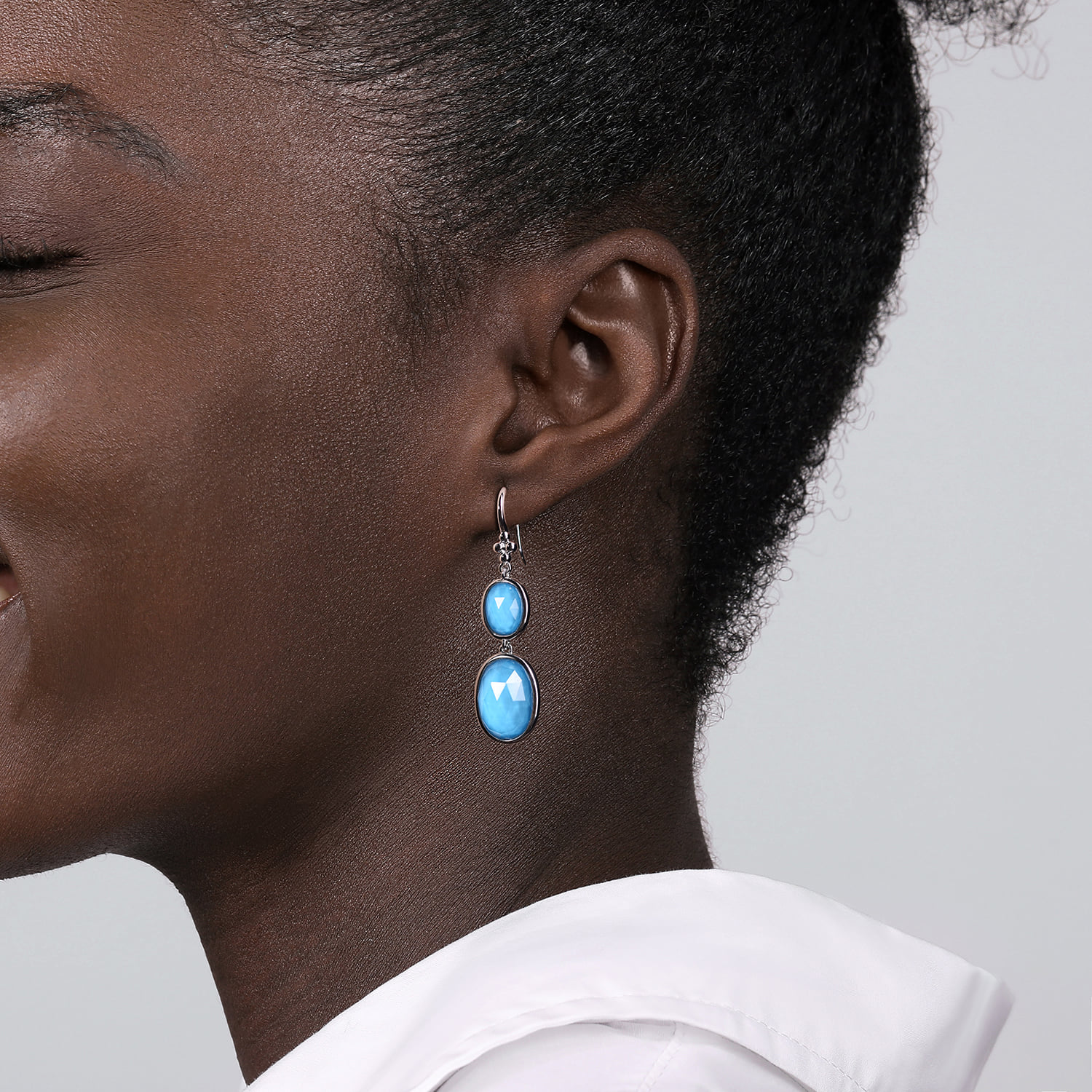 Drop Earrings Rock Crystal and Turquoise in Sterling Silver, photograph 2