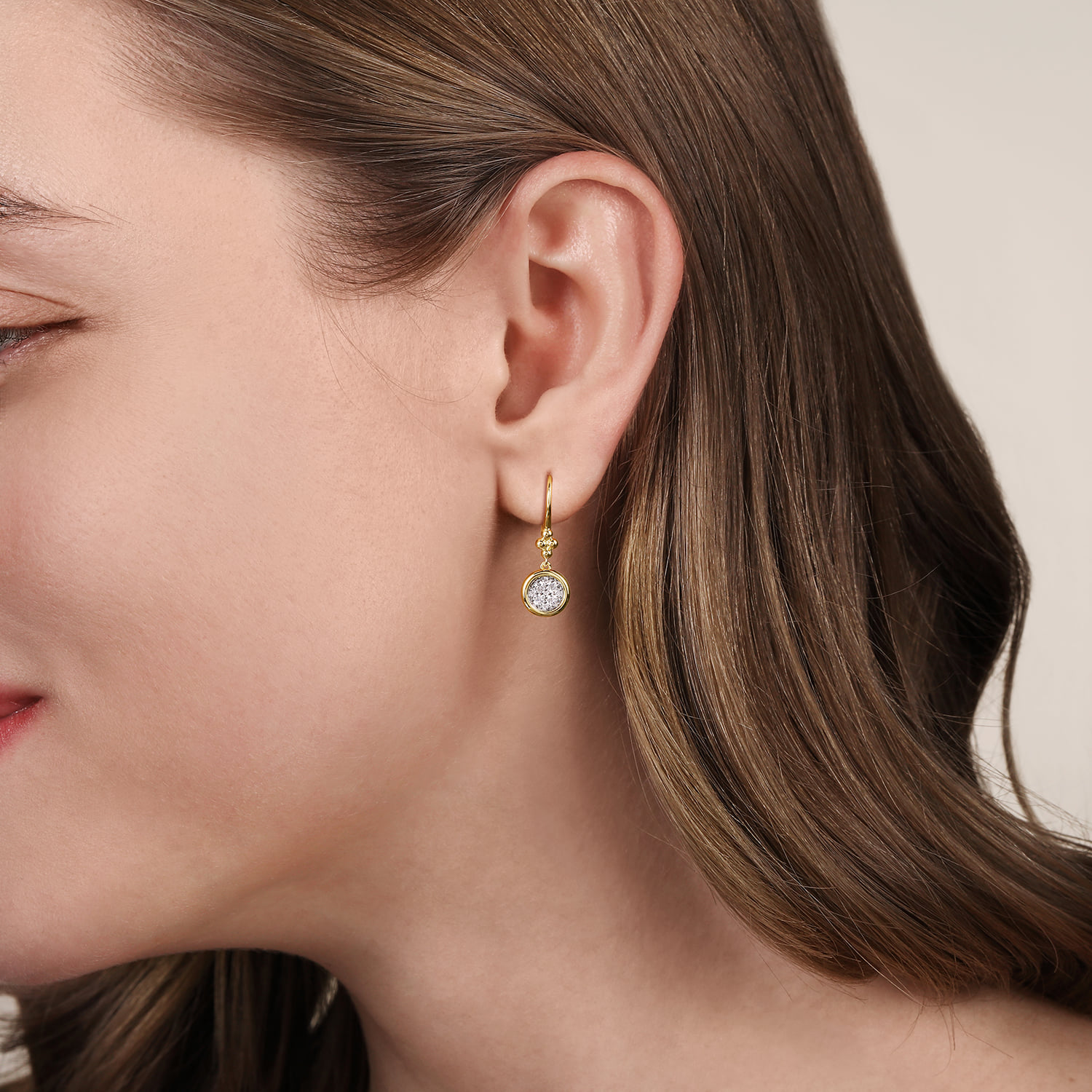 Diamond Lever Back Earrings-Bujukan in 14K White/Yellow Gold, photograph 2