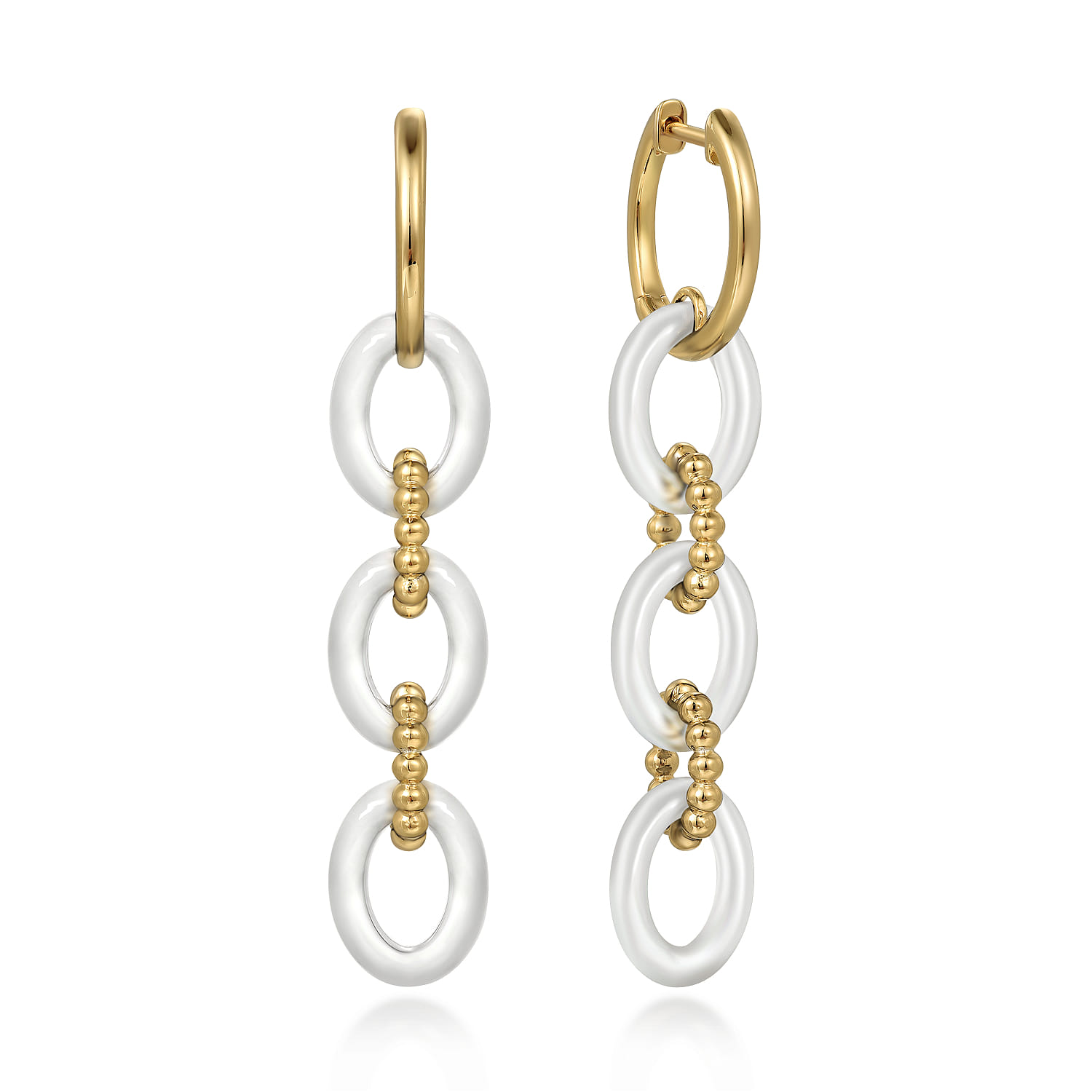 Bujukan and White Ceramic Link Huggie Drop Earrings