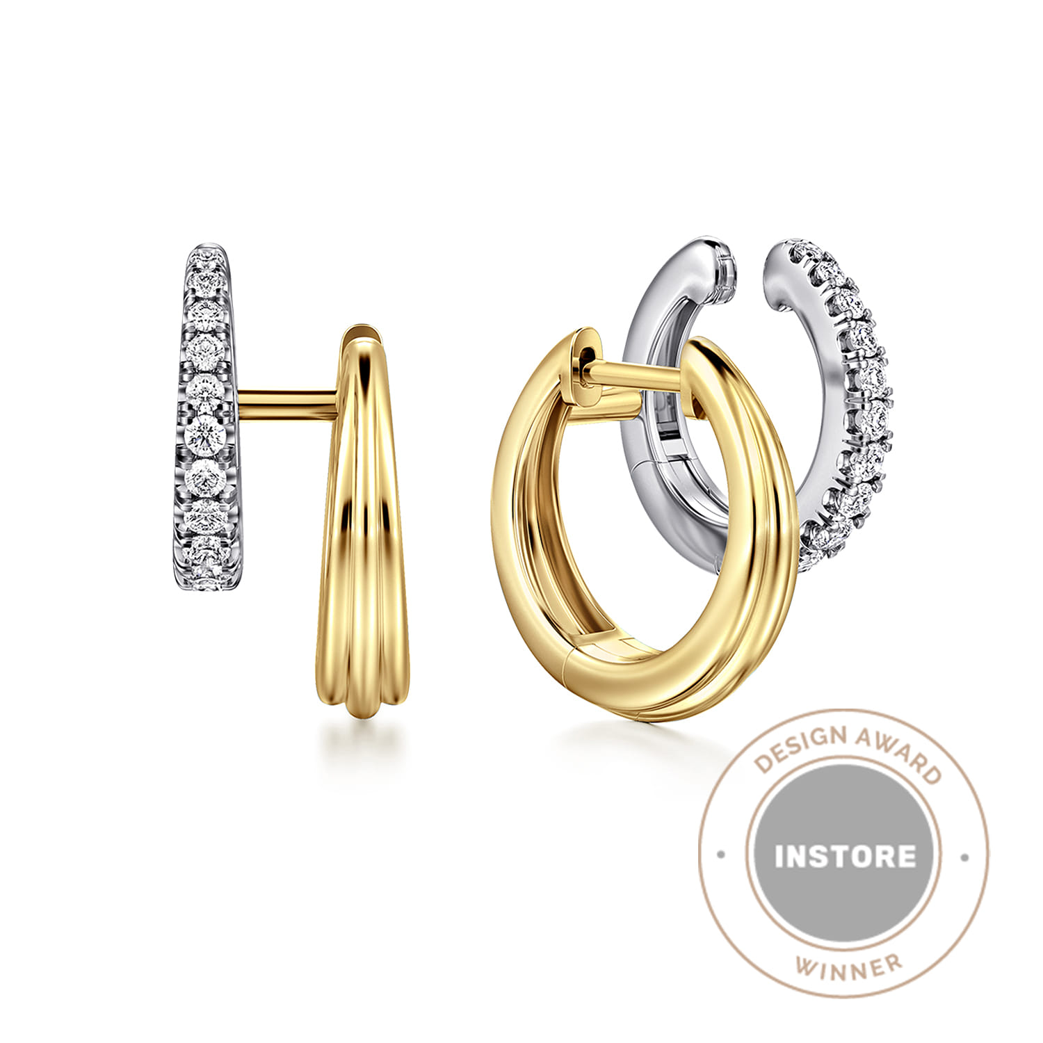 Diamond Easy Stackable Huggie Earrings in 14K White/Yellow Gold