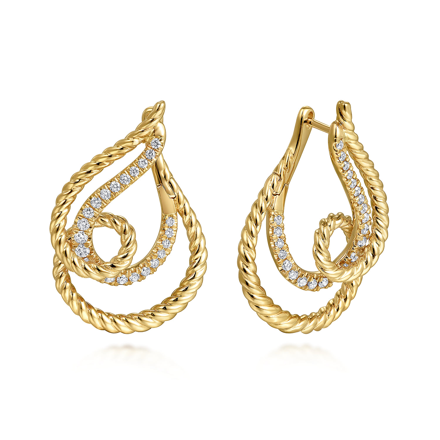 Diamond And Rope Twisted Earrings in 14K Yellow Gold