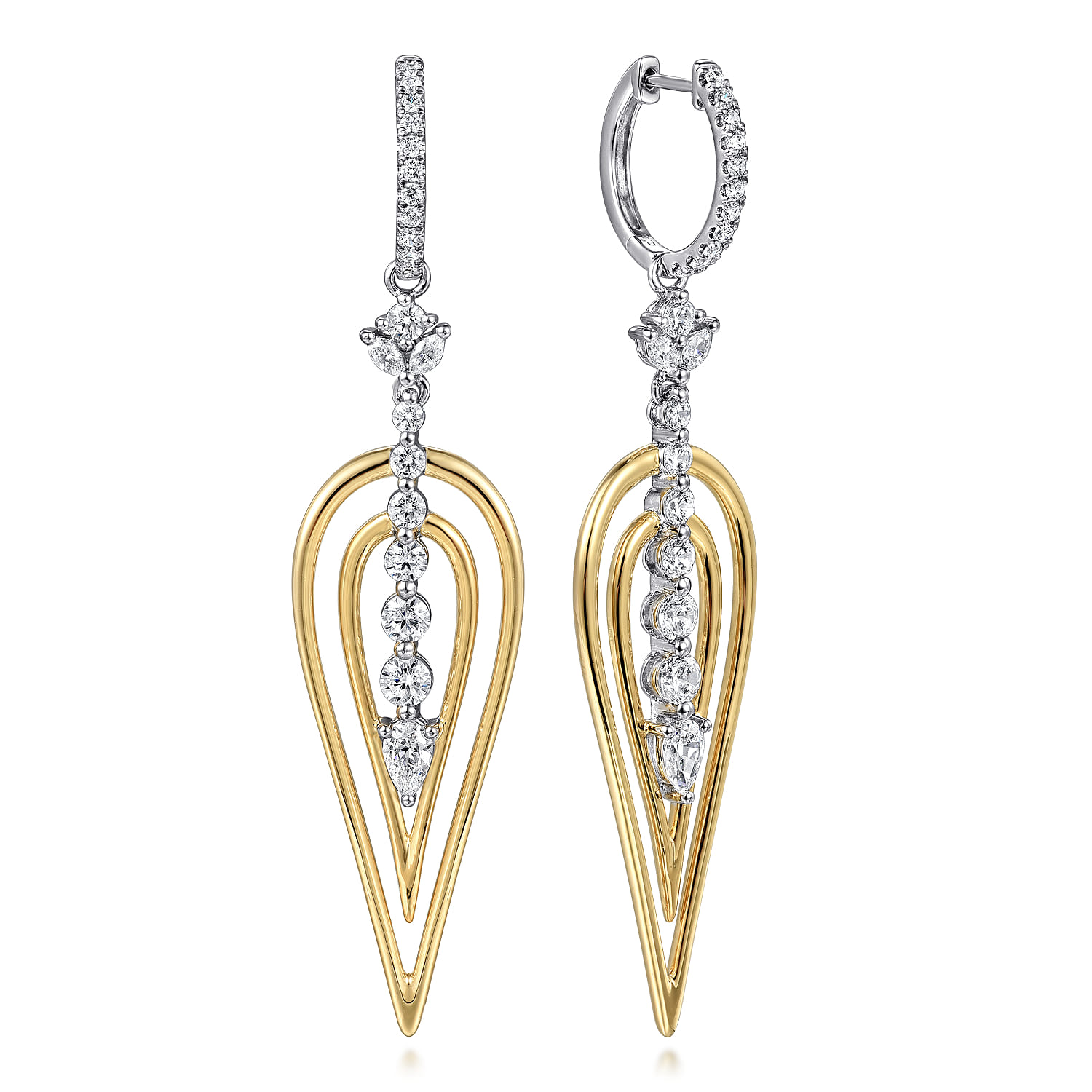 Double Diamond Huggie Drop Earrings
